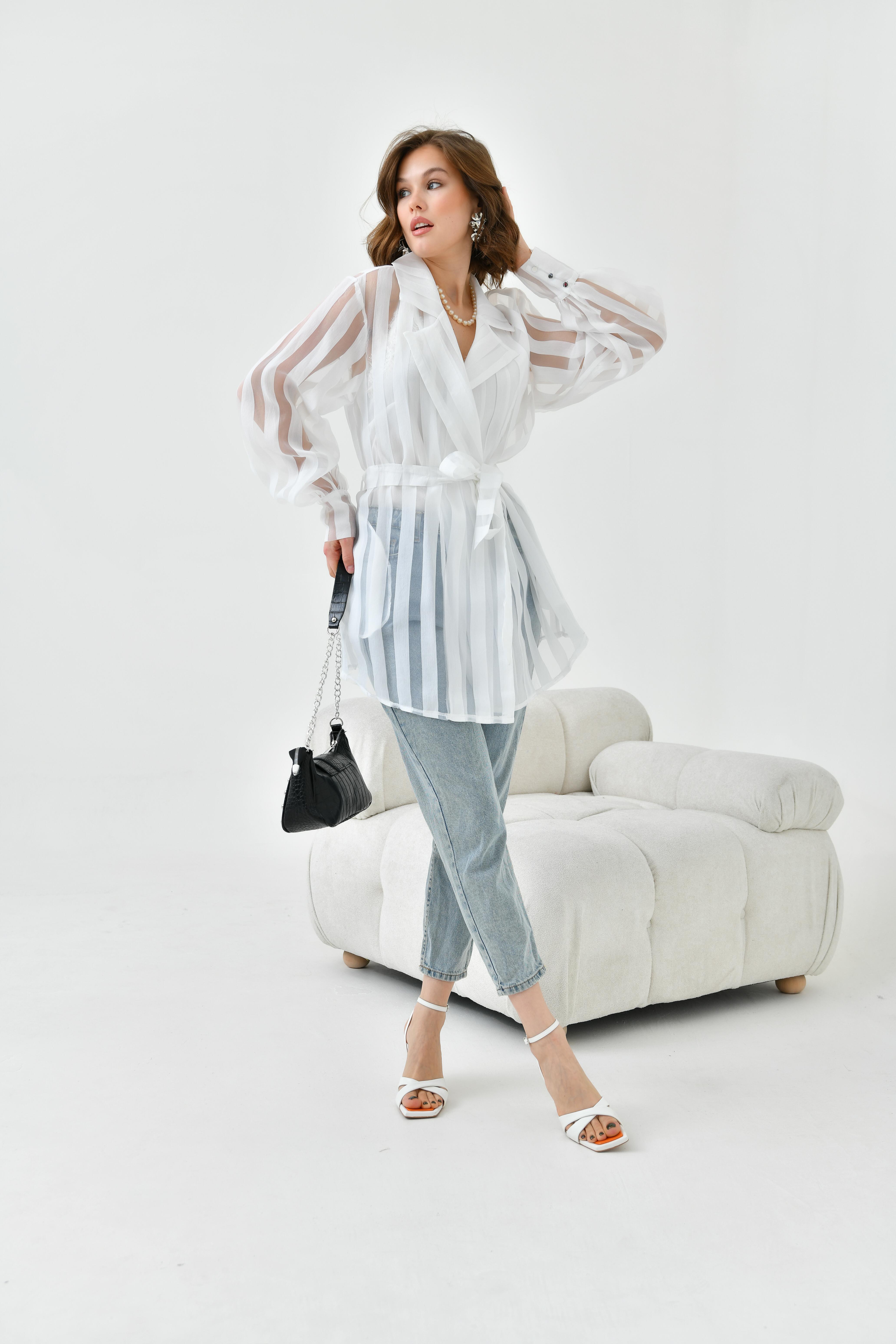 FTZ Women Kadın Desenli Organze Kap  Ekru 30738