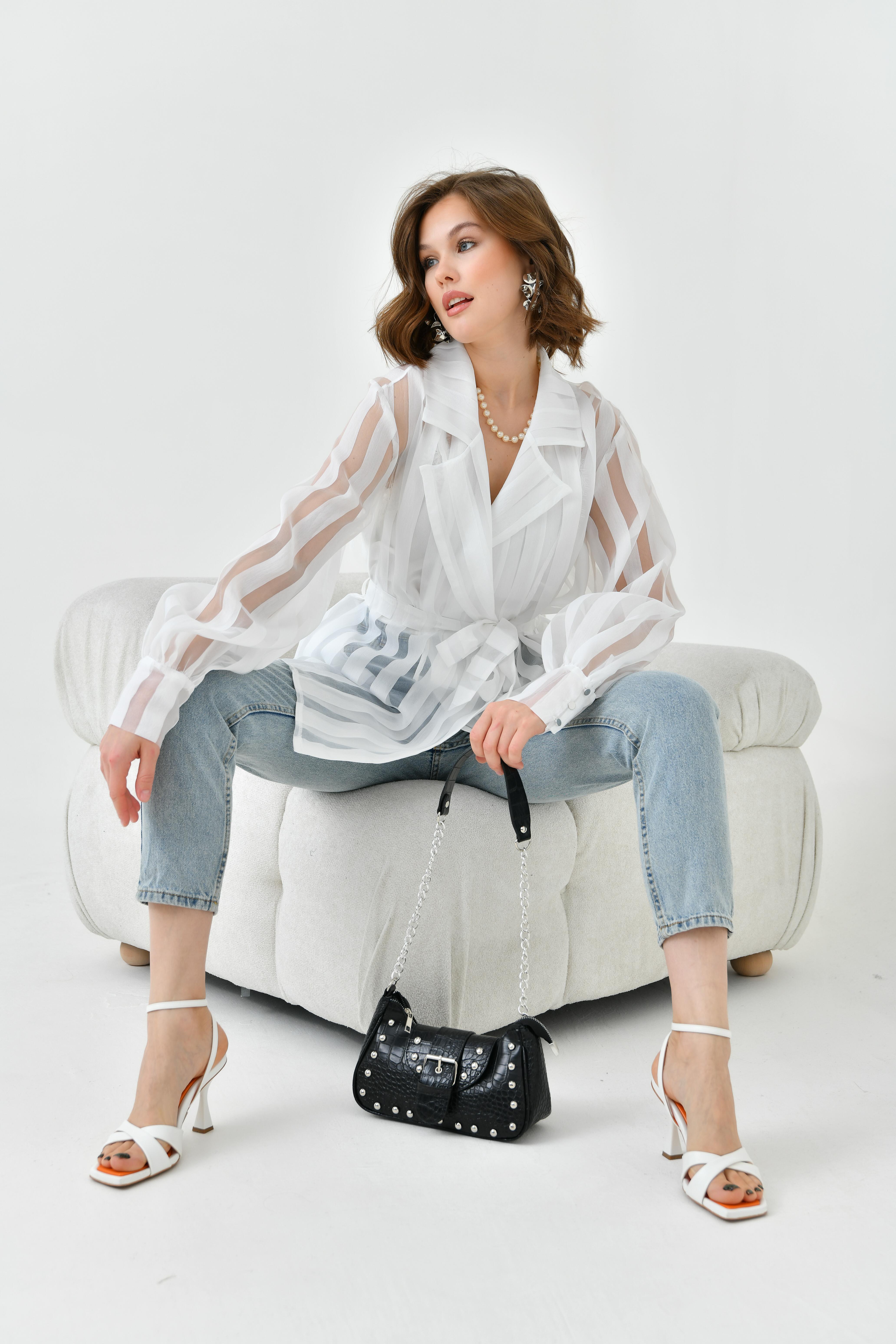 FTZ Women Kadın Desenli Organze Kap  Ekru 30738