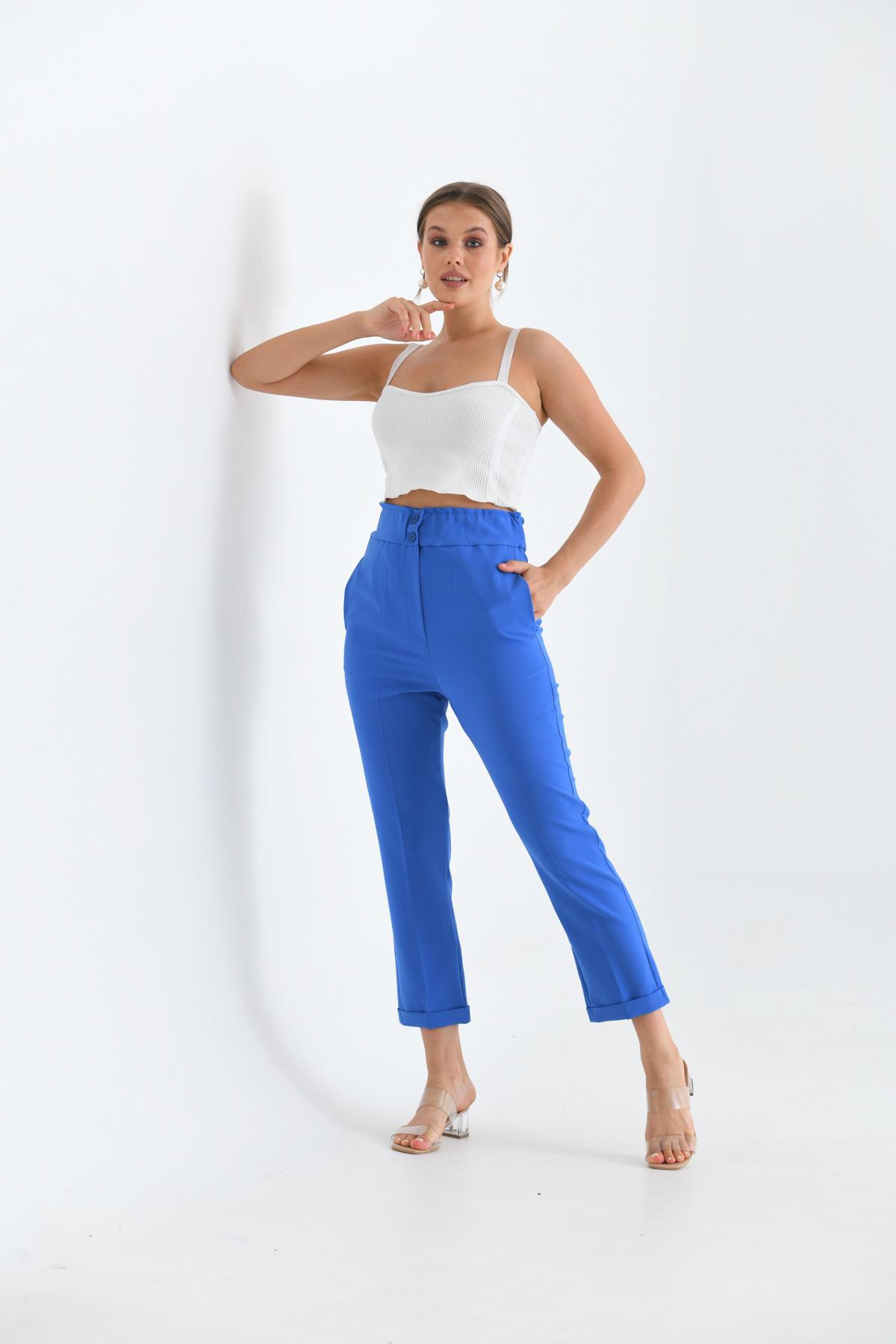 FTZ Women Kadın Douable Crep  Saks Mavi 30170