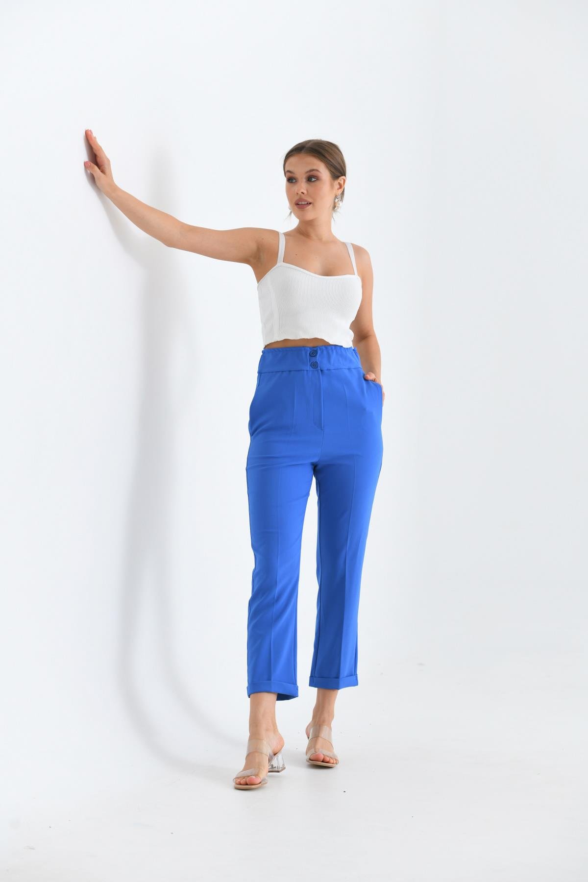 FTZ Women Kadın Douable Crep  Saks Mavi 30170