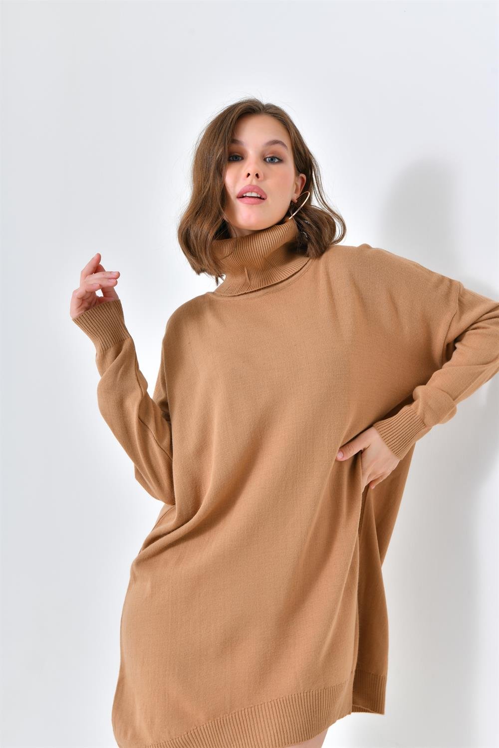 FTZ Women Kadın Düz Basic Tunik  Bisküvi 20489