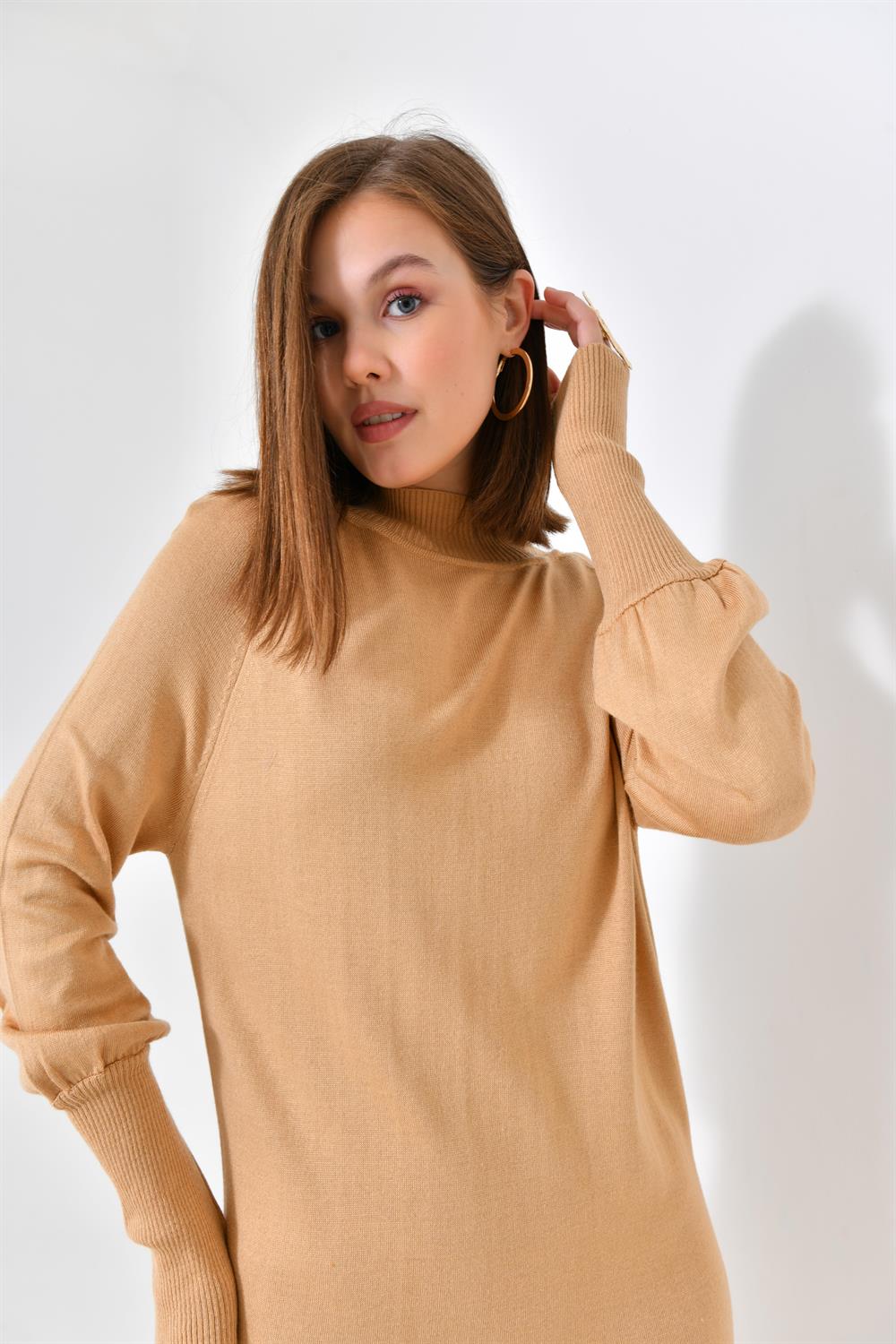 FTZ Women Kadın Düz Basic Tunik  Bisküvi 20677