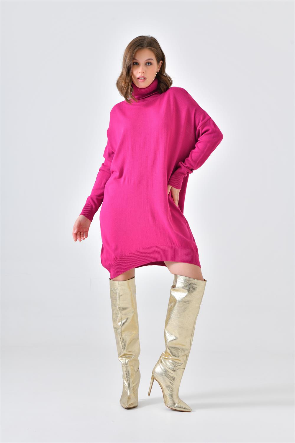 FTZ Women Kadın Düz Basic Tunik  Fuşya 20489