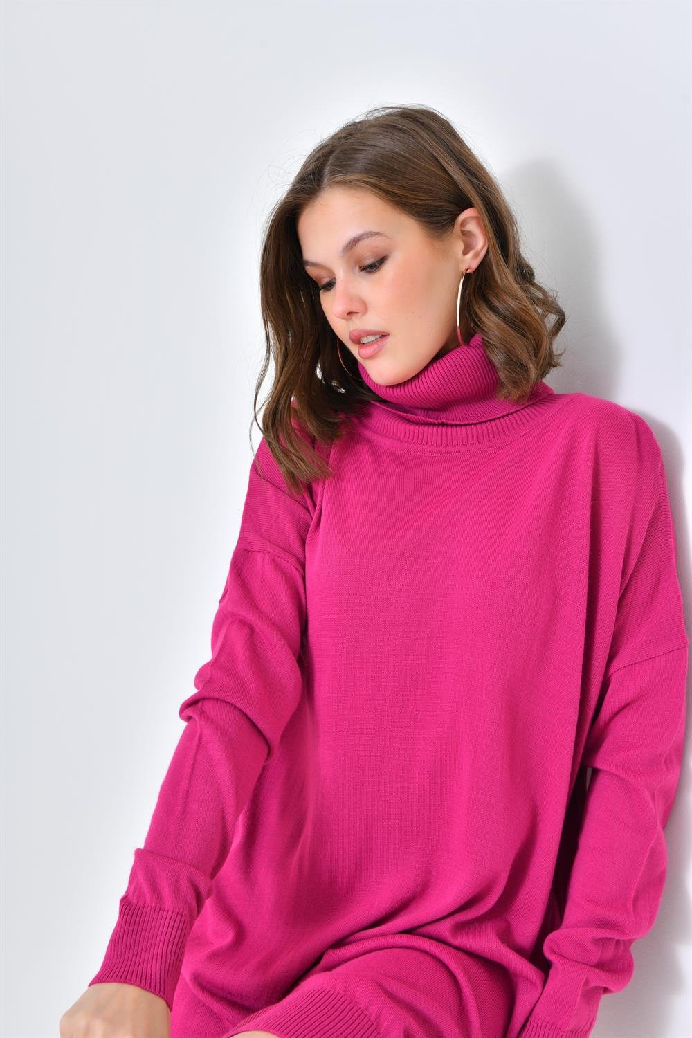 FTZ Women Kadın Düz Basic Tunik  Fuşya 20489