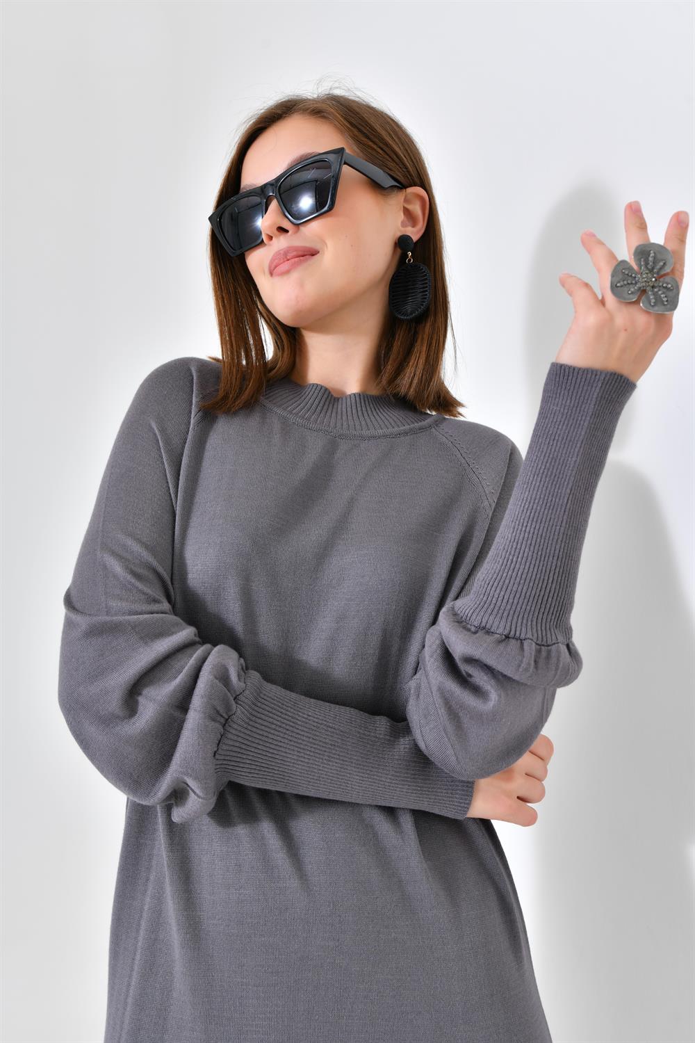 FTZ Women Kadın Düz Basic Tunik  Gri 20677
