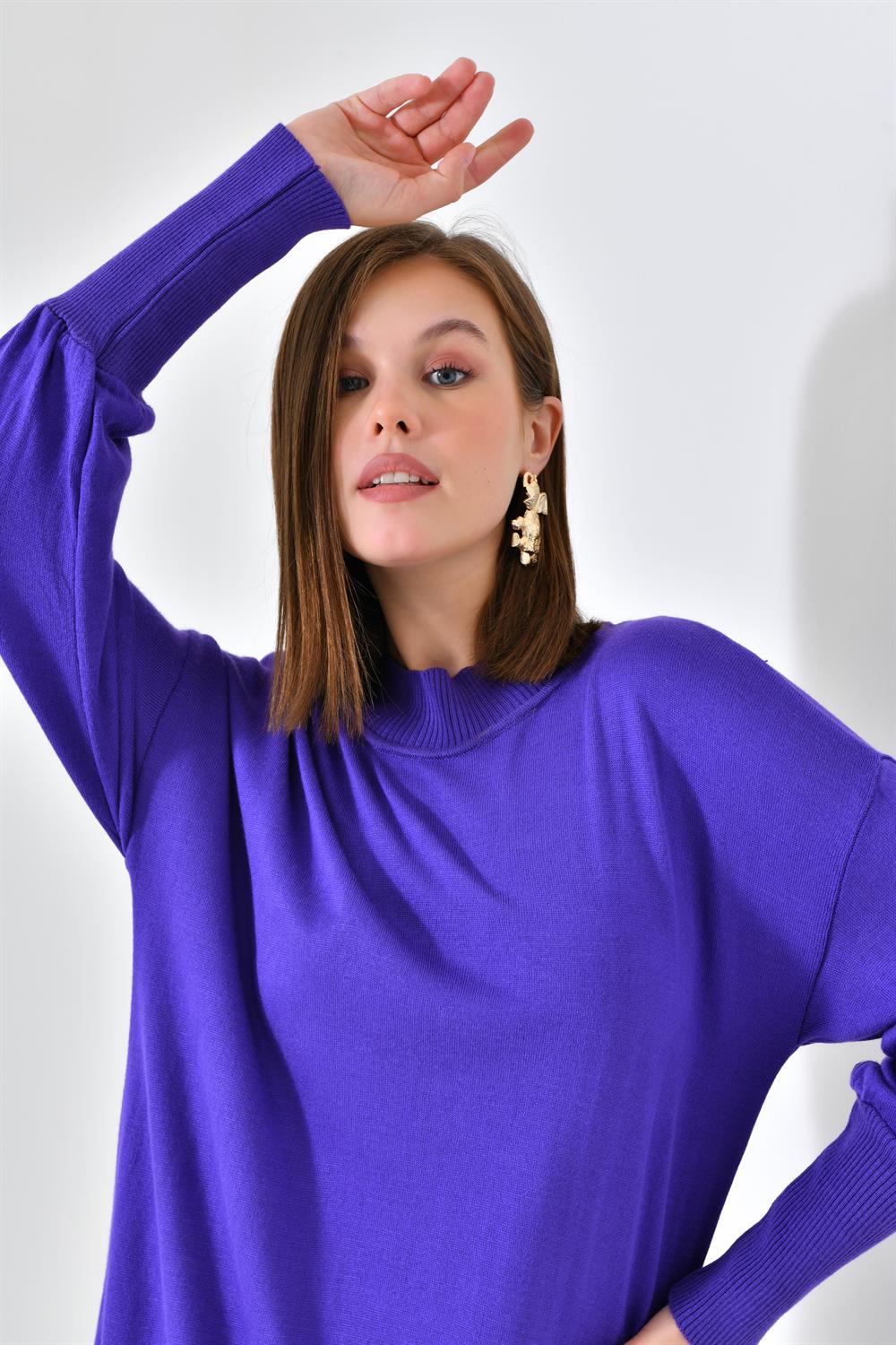 FTZ Women Kadın DÜz Basic Tunik  Mor 20678