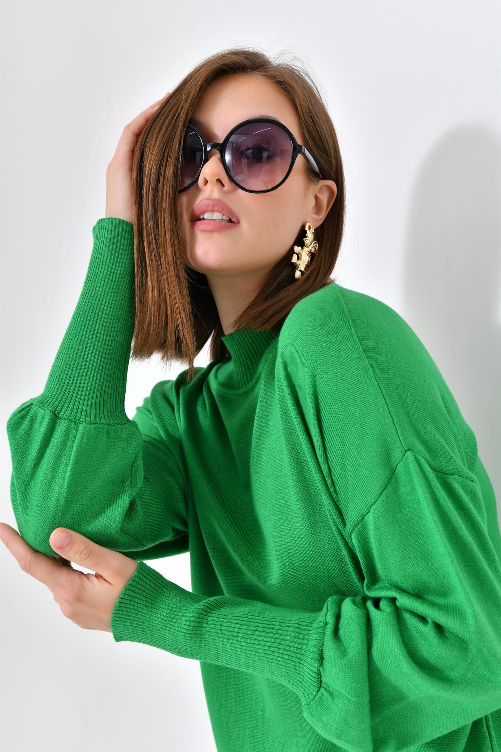 FTZ Women Kadın DÜz Basic Tunik  Yeşil 20678