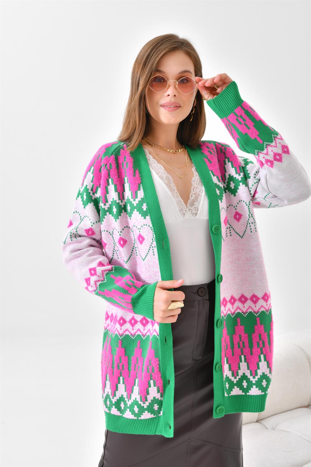 FTZ Women Kadın Etnik Desen Hırka  Benetton 20562
