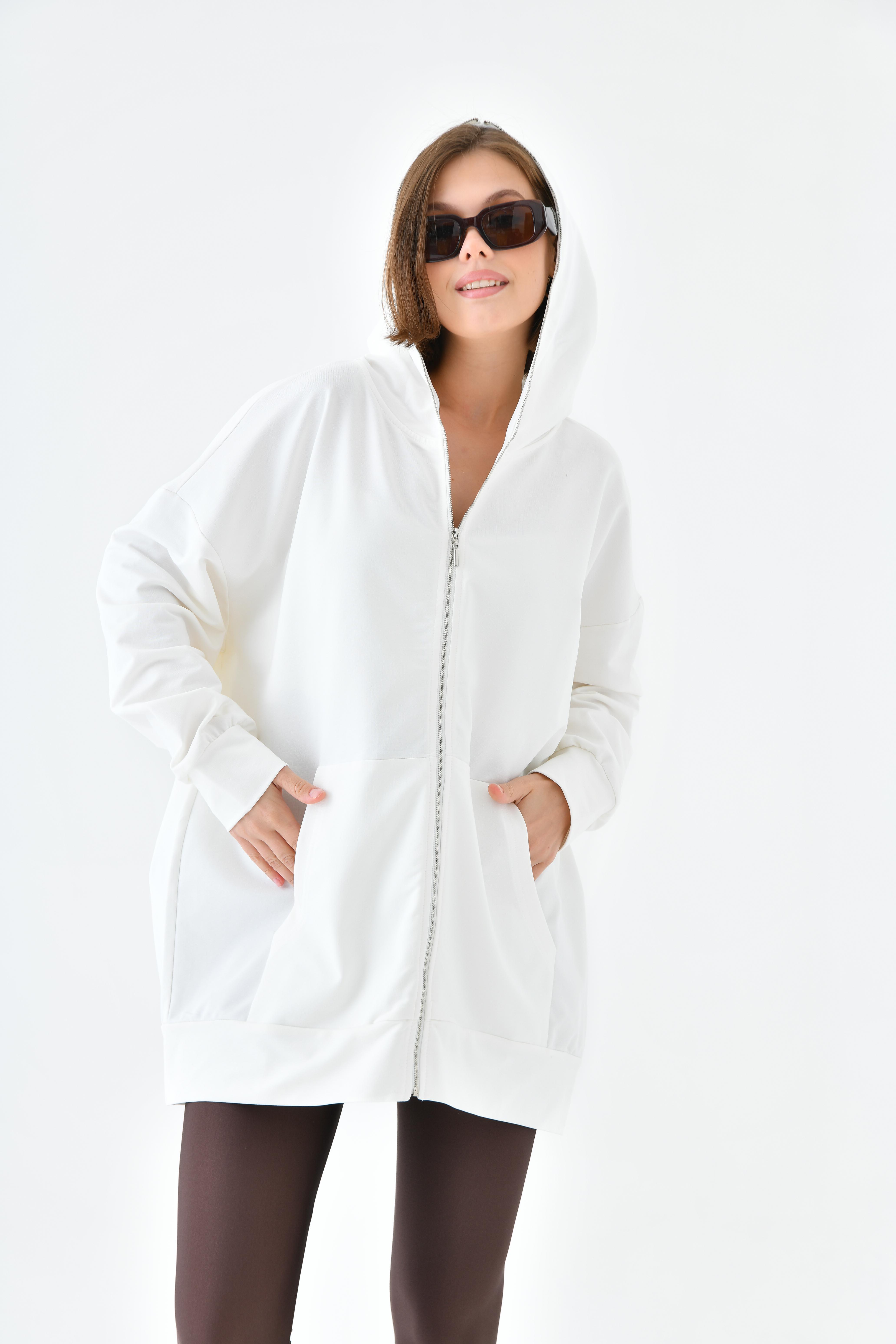 FTZ Women Kadın Fermuarlı Sweat  Ekru 10005