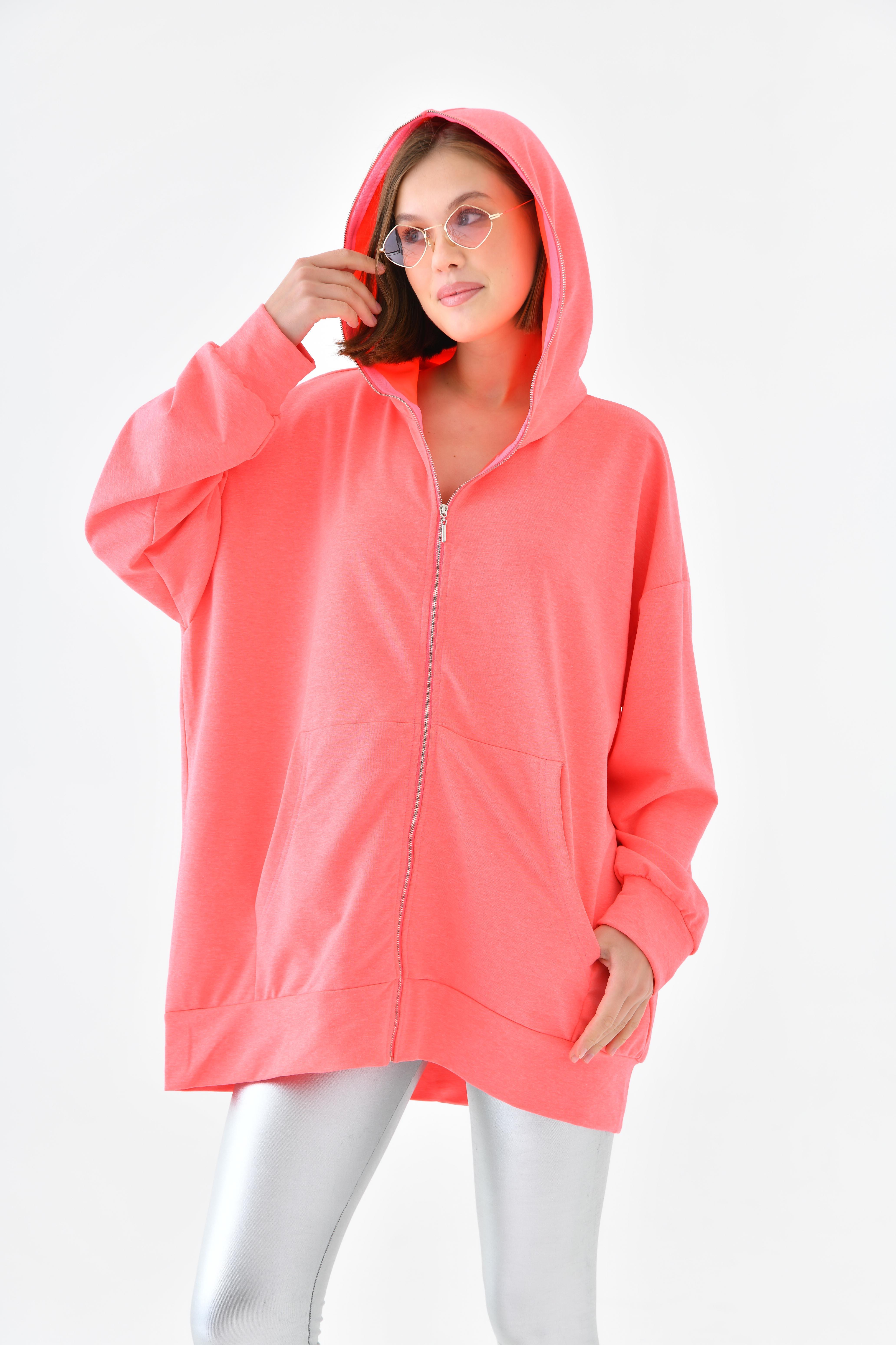 FTZ Women Kadın Fermuarlı Sweat  N.Fuşya 10005