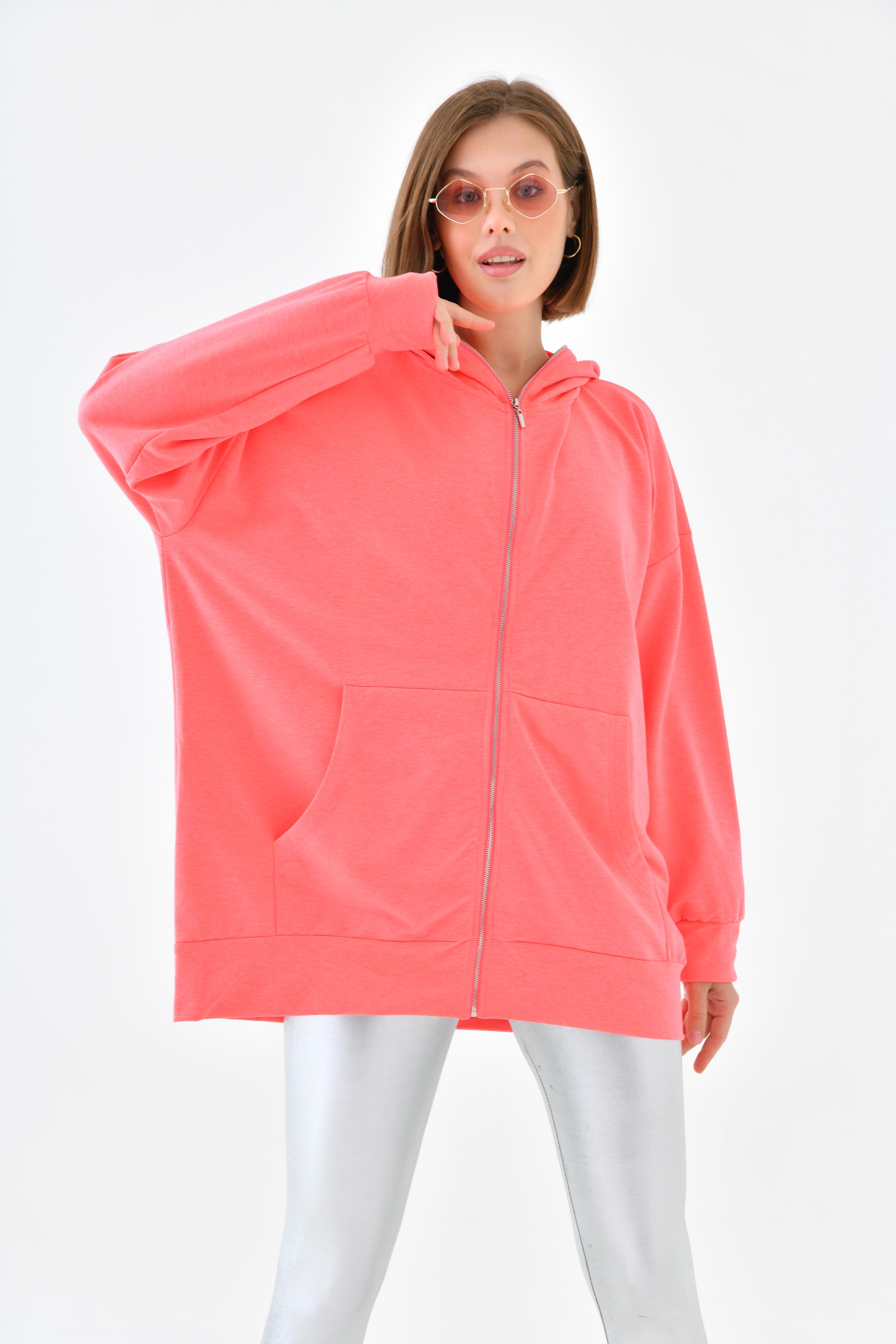 FTZ Women Kadın Fermuarlı Sweat  N.Fuşya 10005