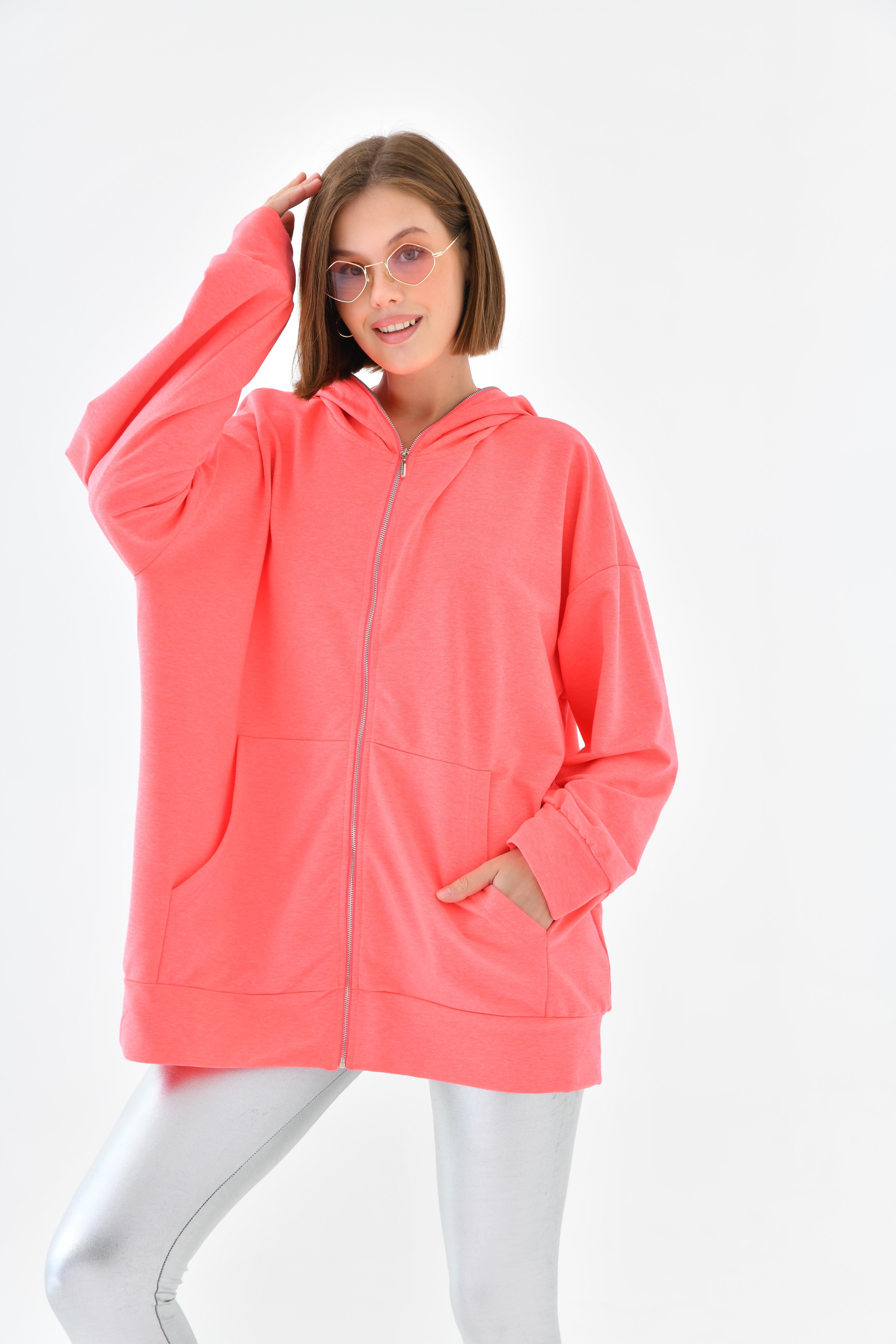 FTZ Women Kadın Fermuarlı Sweat  N.Fuşya 10005