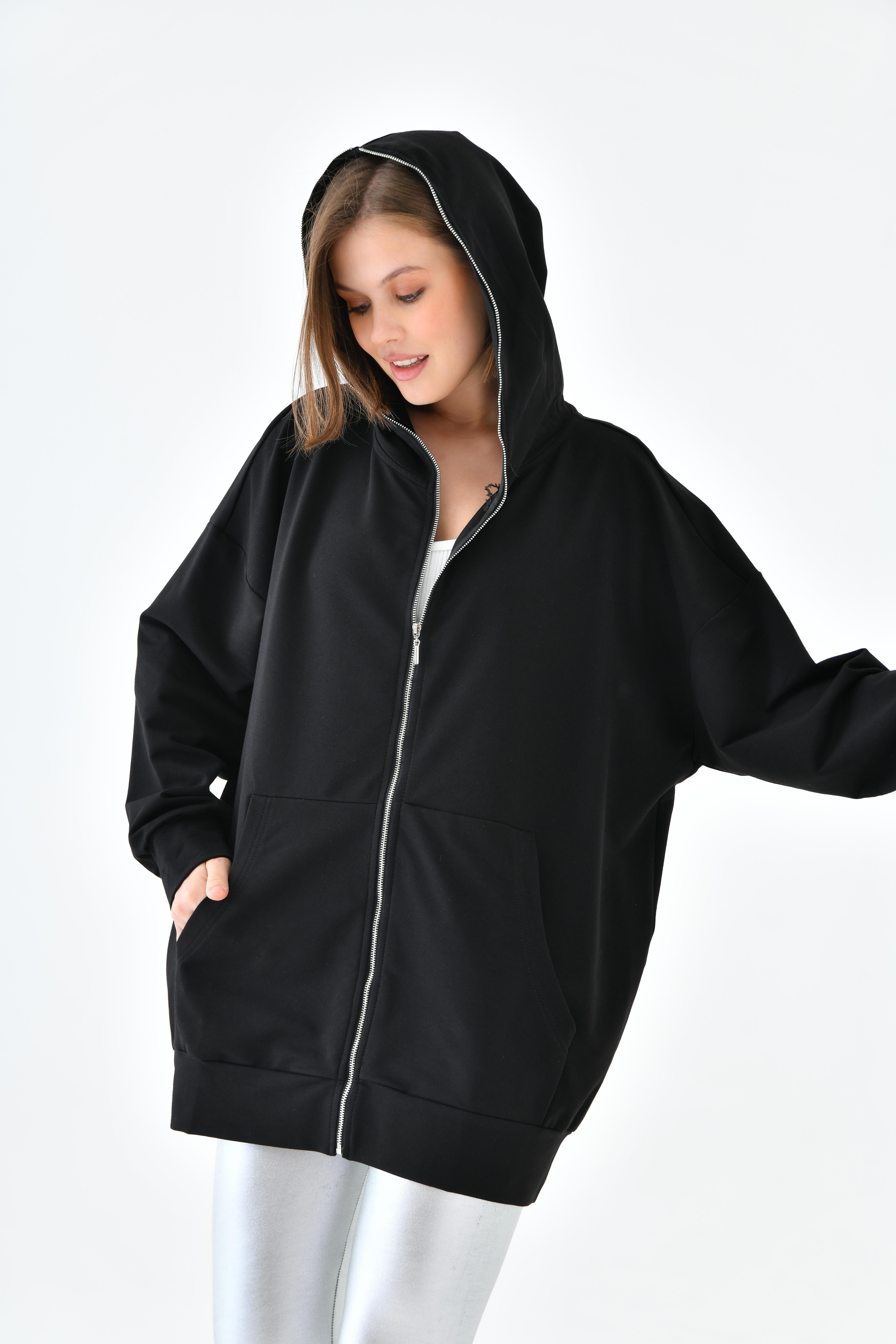 FTZ Women Kadın Fermuarlı Sweat  Siyah 10005