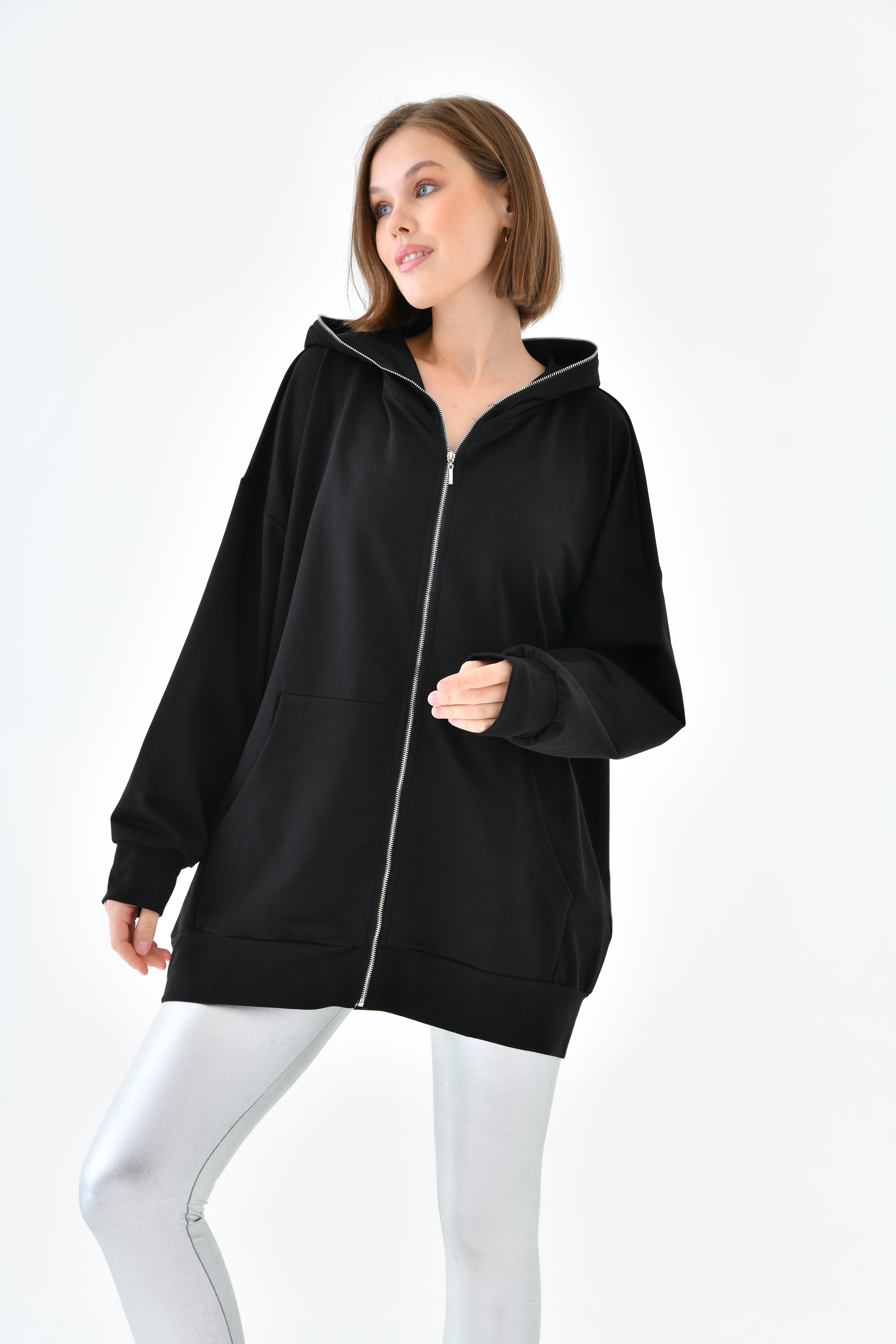 FTZ Women Kadın Fermuarlı Sweat  Siyah 10005
