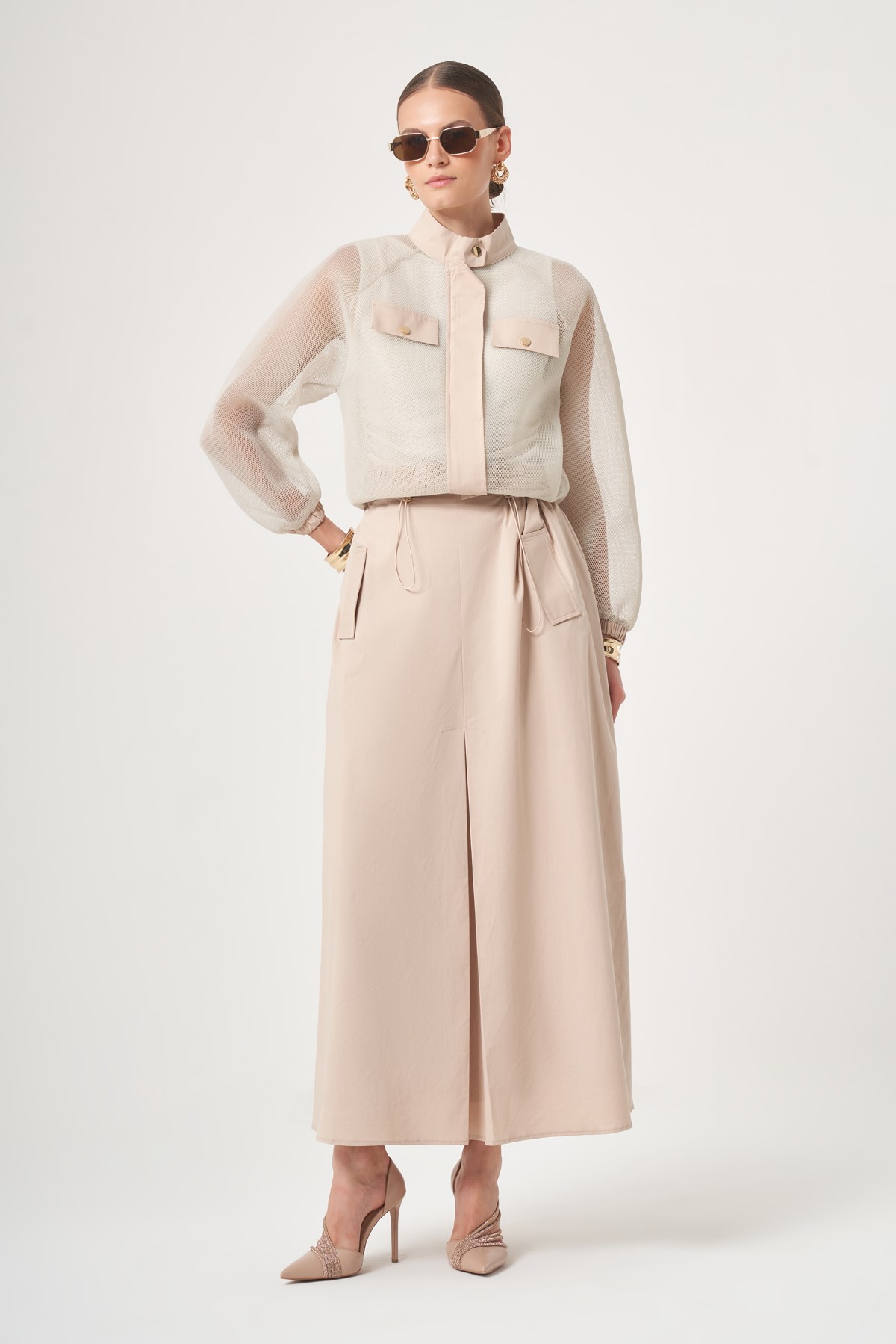FTZ Women Kadın File Detay Etekli Takım  Beige 31448