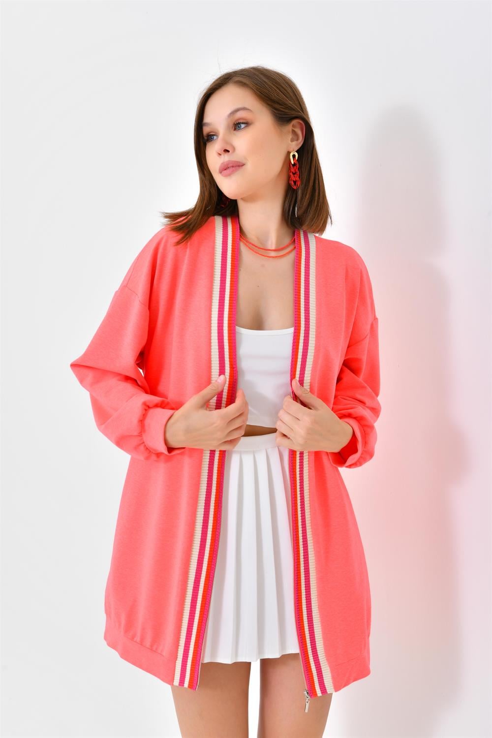 FTZ Women Kadın İki İp Hırka  N.Fuşya 30479
