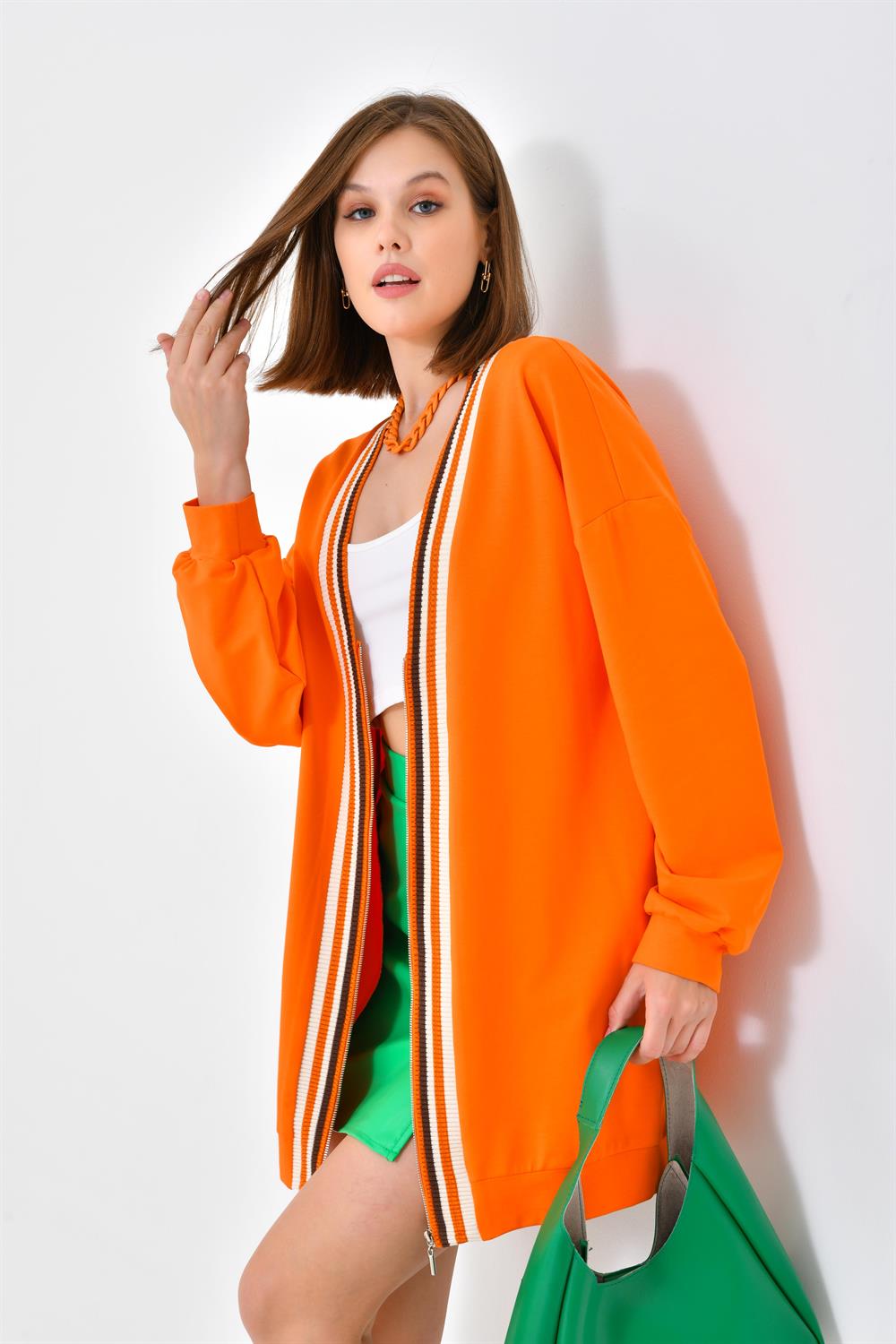 FTZ Women Kadın İki İp Hırka  Orange 30479
