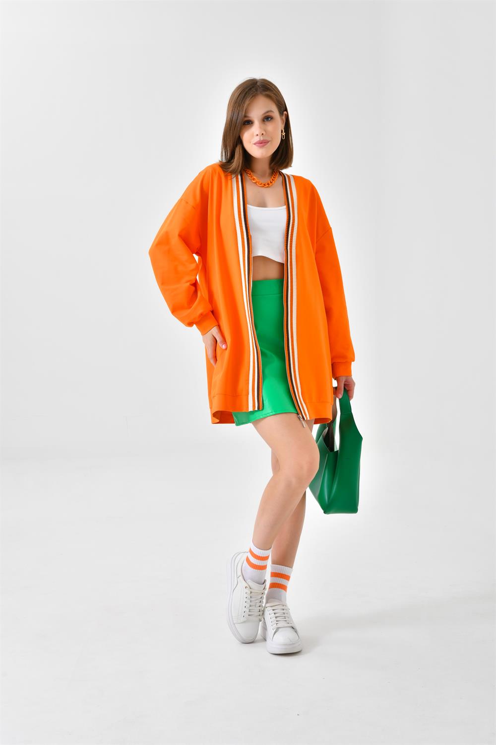 FTZ Women Kadın İki İp Hırka  Orange 30479