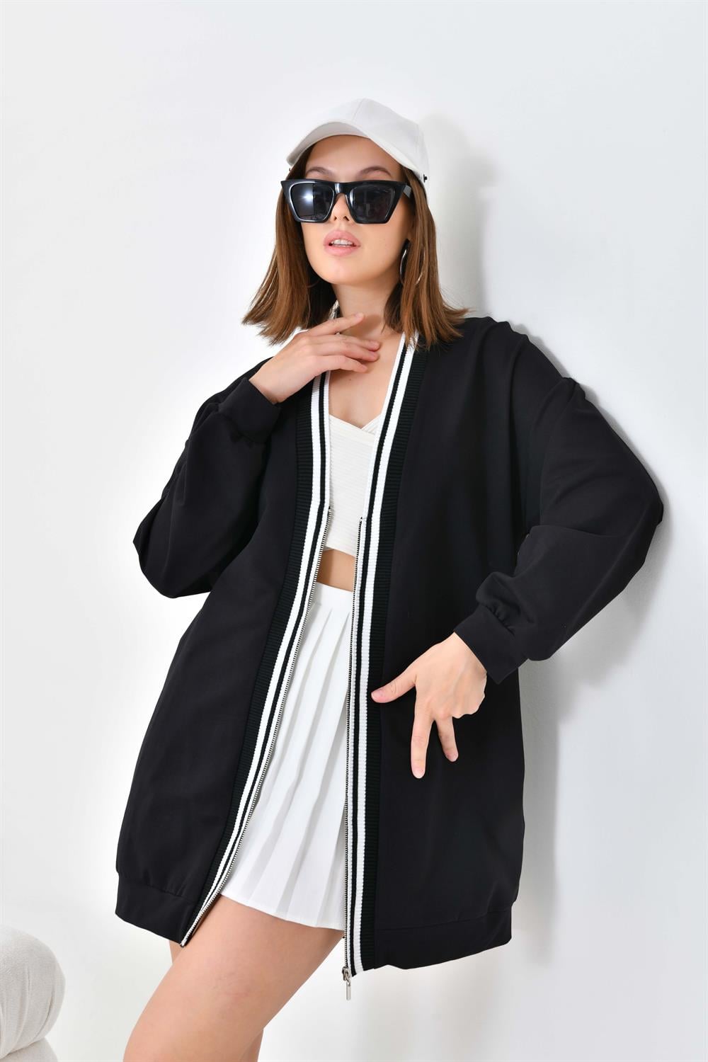 FTZ Women Kadın İki İp Hırka  Siyah 30479