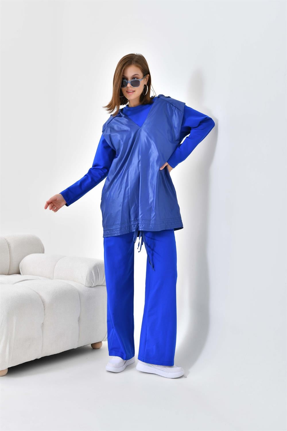 FTZ Women Kadın İki İp Paraşüt Detaylı Takım  Saks Mavi 30624