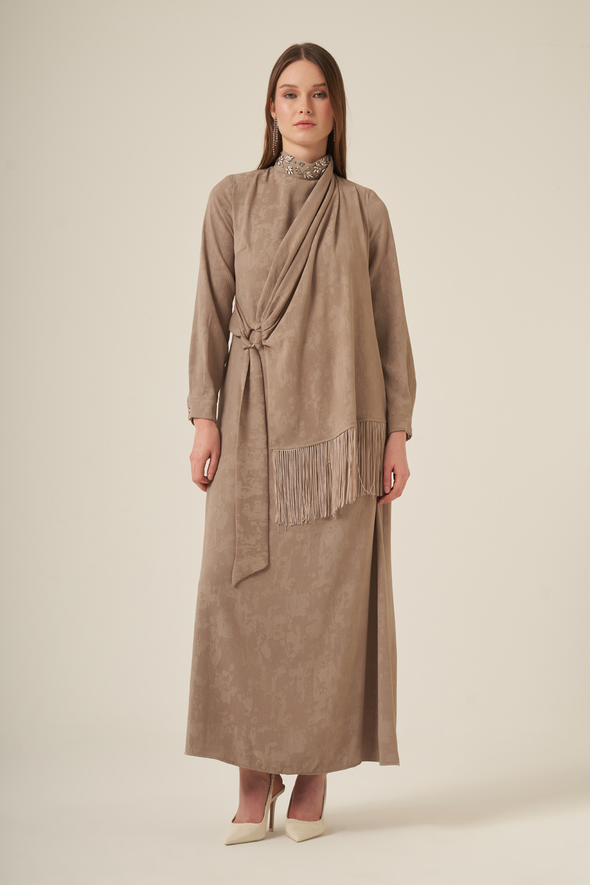 FTZ Women Kadın Jakar Elbise  Beige 31329