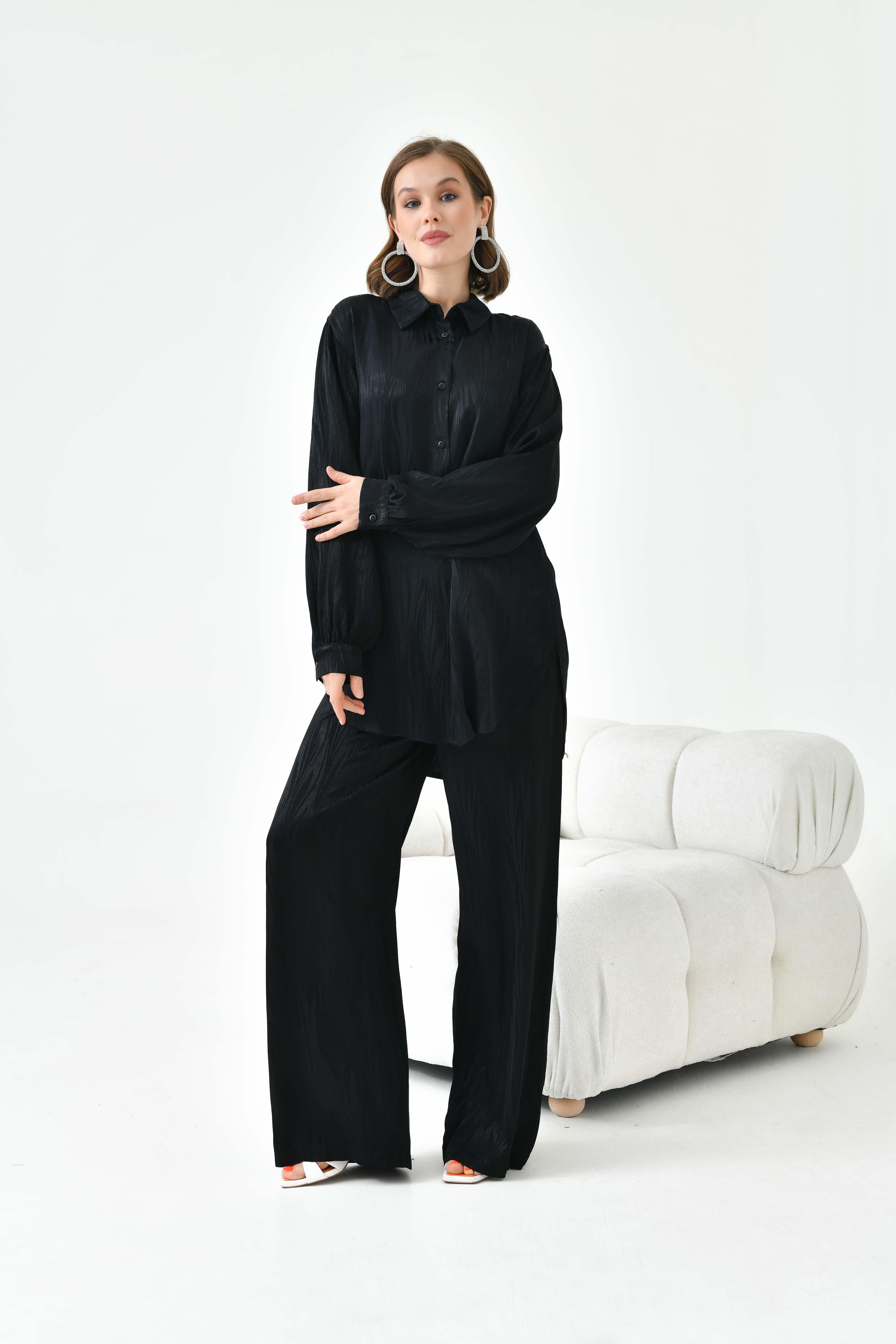 FTZ Women Kadın Jakarlı Pantolonlu Takım  Siyah 30778