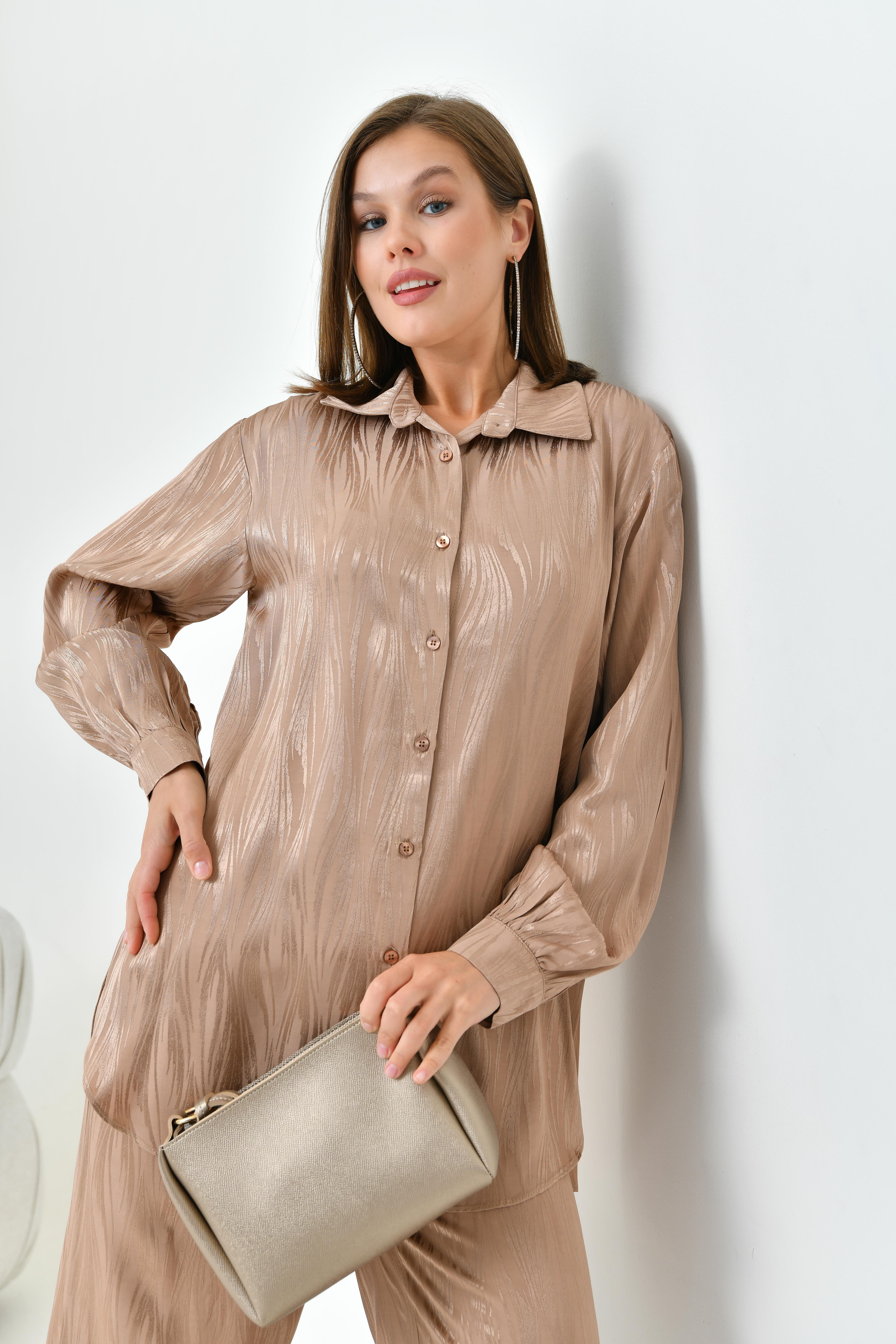 FTZ Women Kadın Jakarlı Pantolonlu Takım  Beige 30778