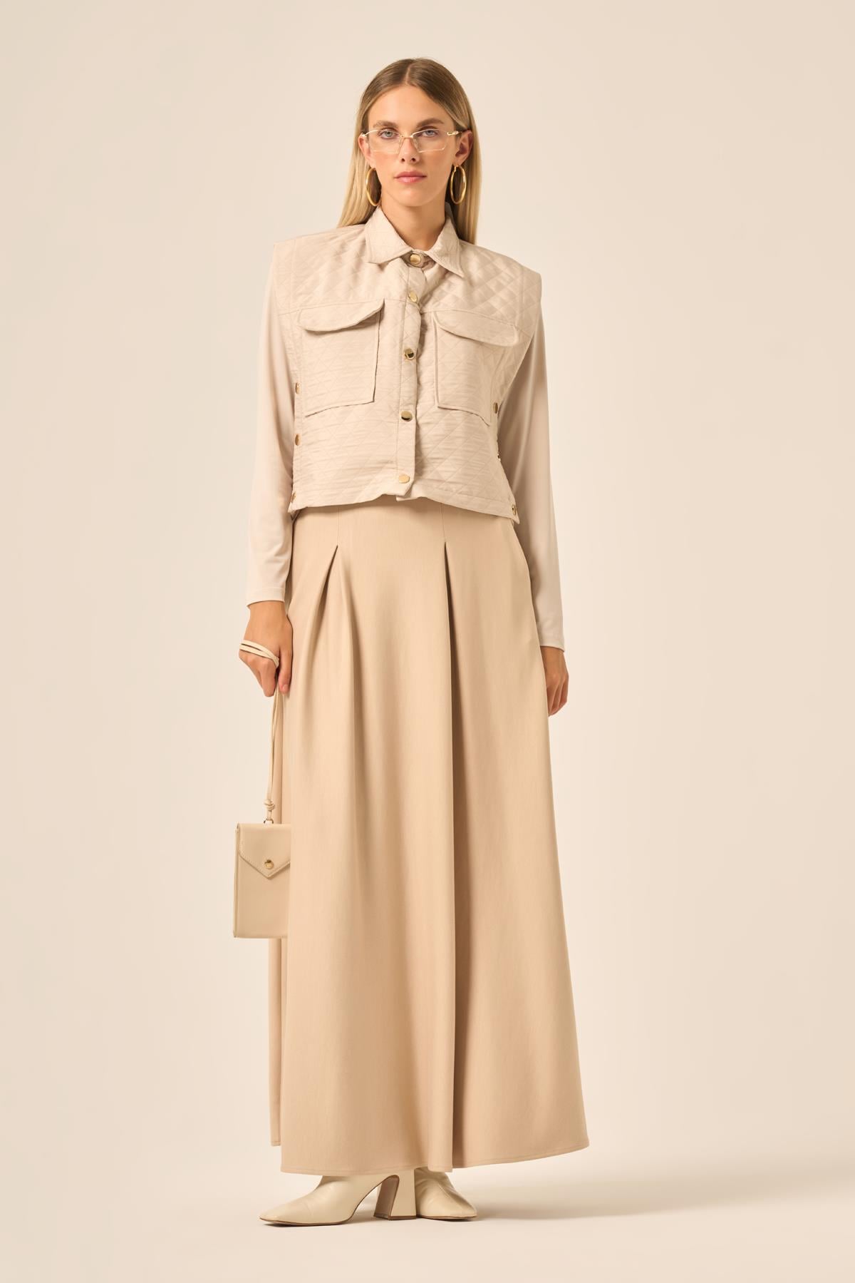 FTZ Women Kadın Kapitone Etekli Takım  Beige 31220
