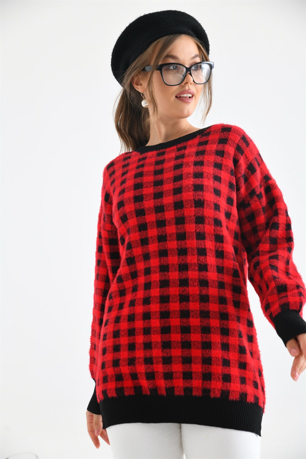 FTZ Women Kadın Kare Desen Bluz  Siyah 21-6334