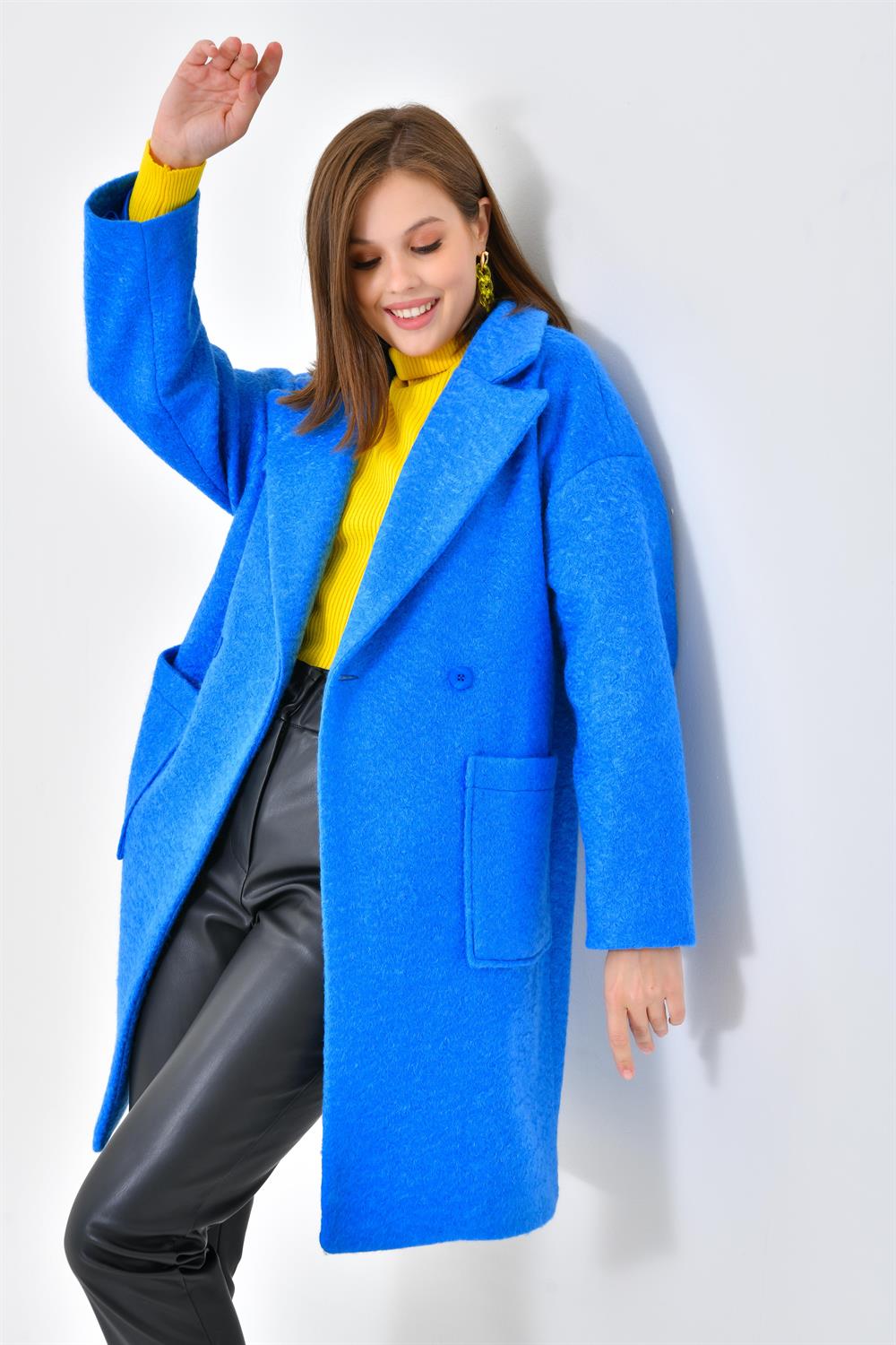 FTZ Women Kadın Kaşe Kaban  Saks Mavi 30626