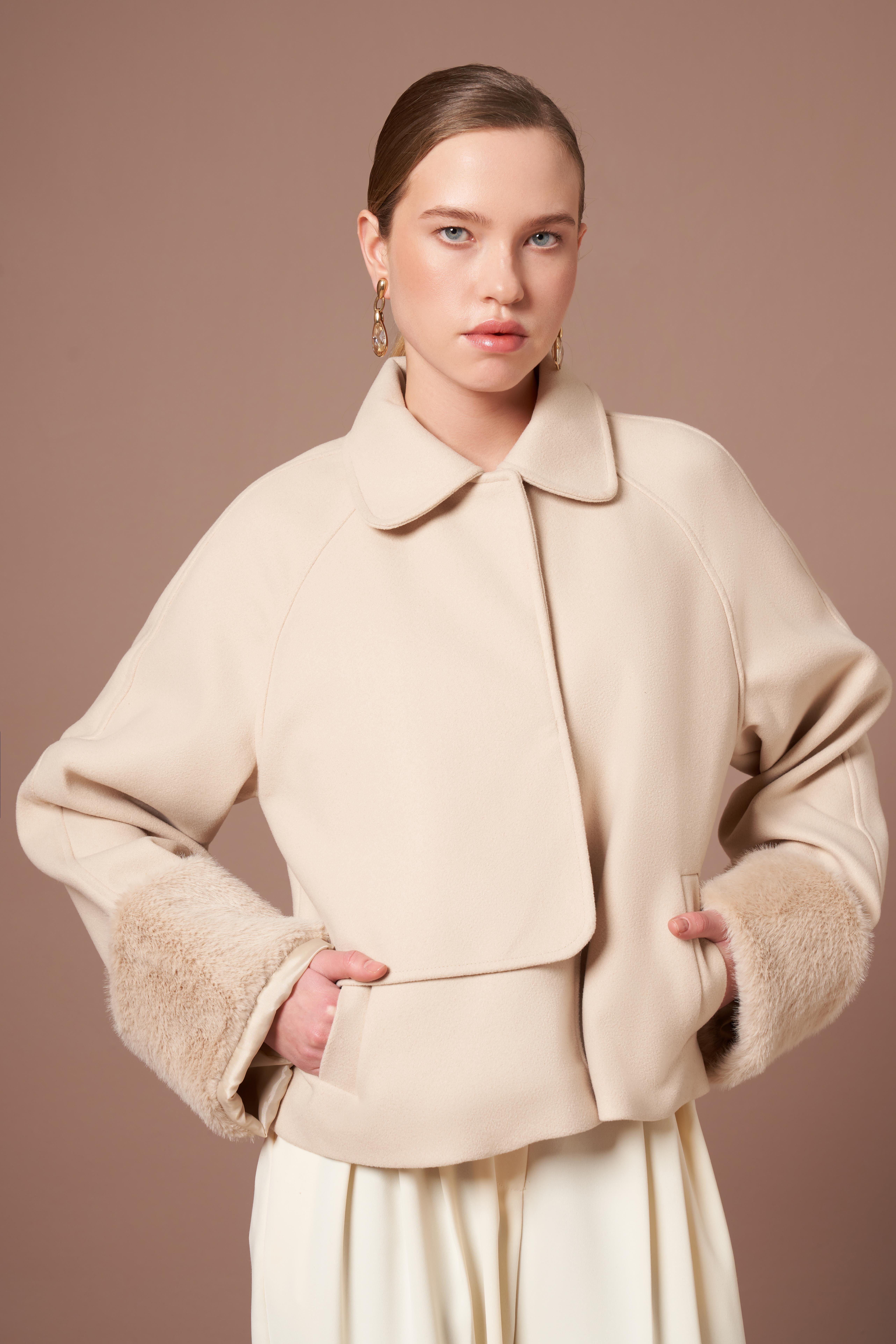 FTZ Women Kadın Kaşe Kısa Kaban  Beige 31279