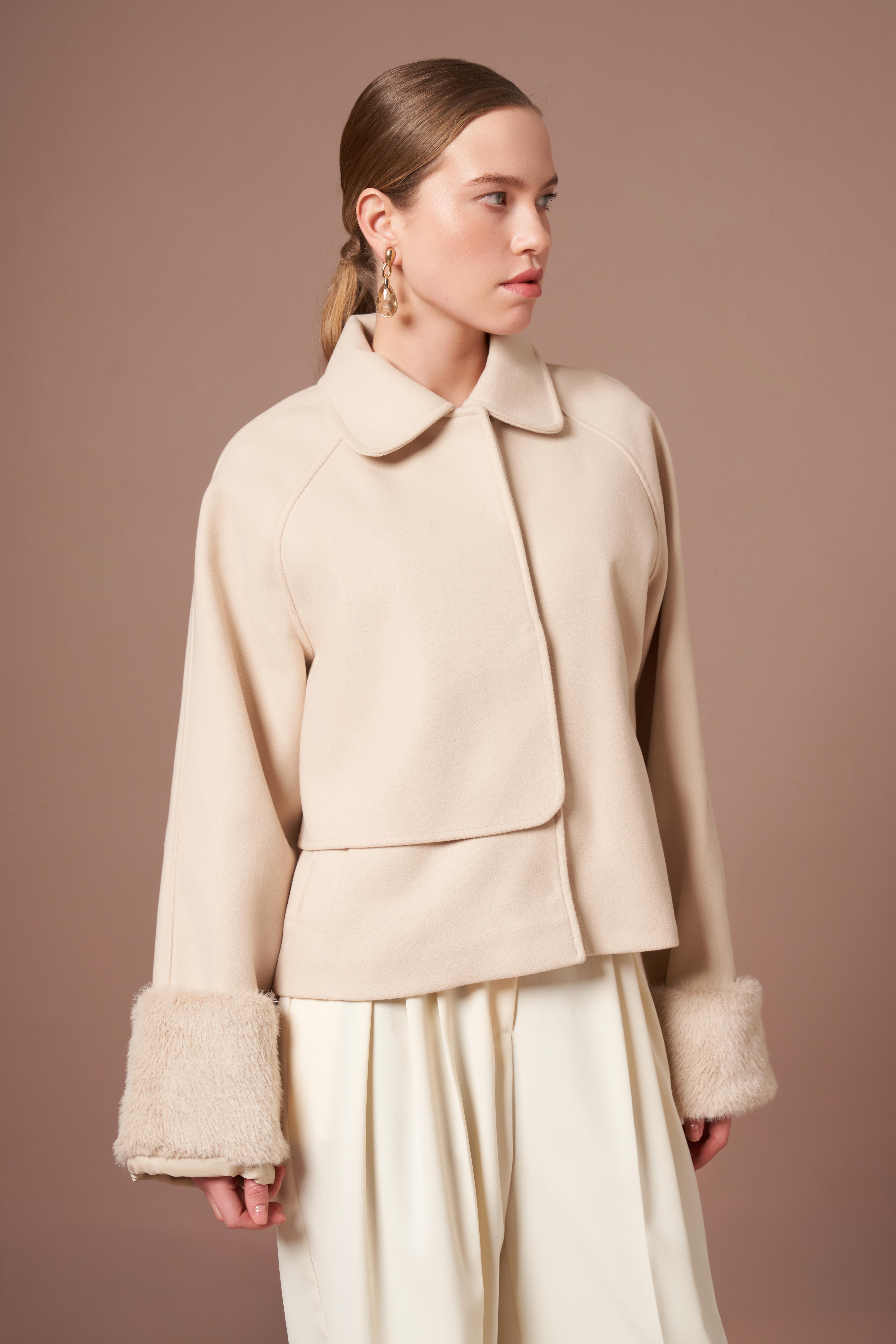 FTZ Women Kadın Kaşe Kısa Kaban  Beige 31279