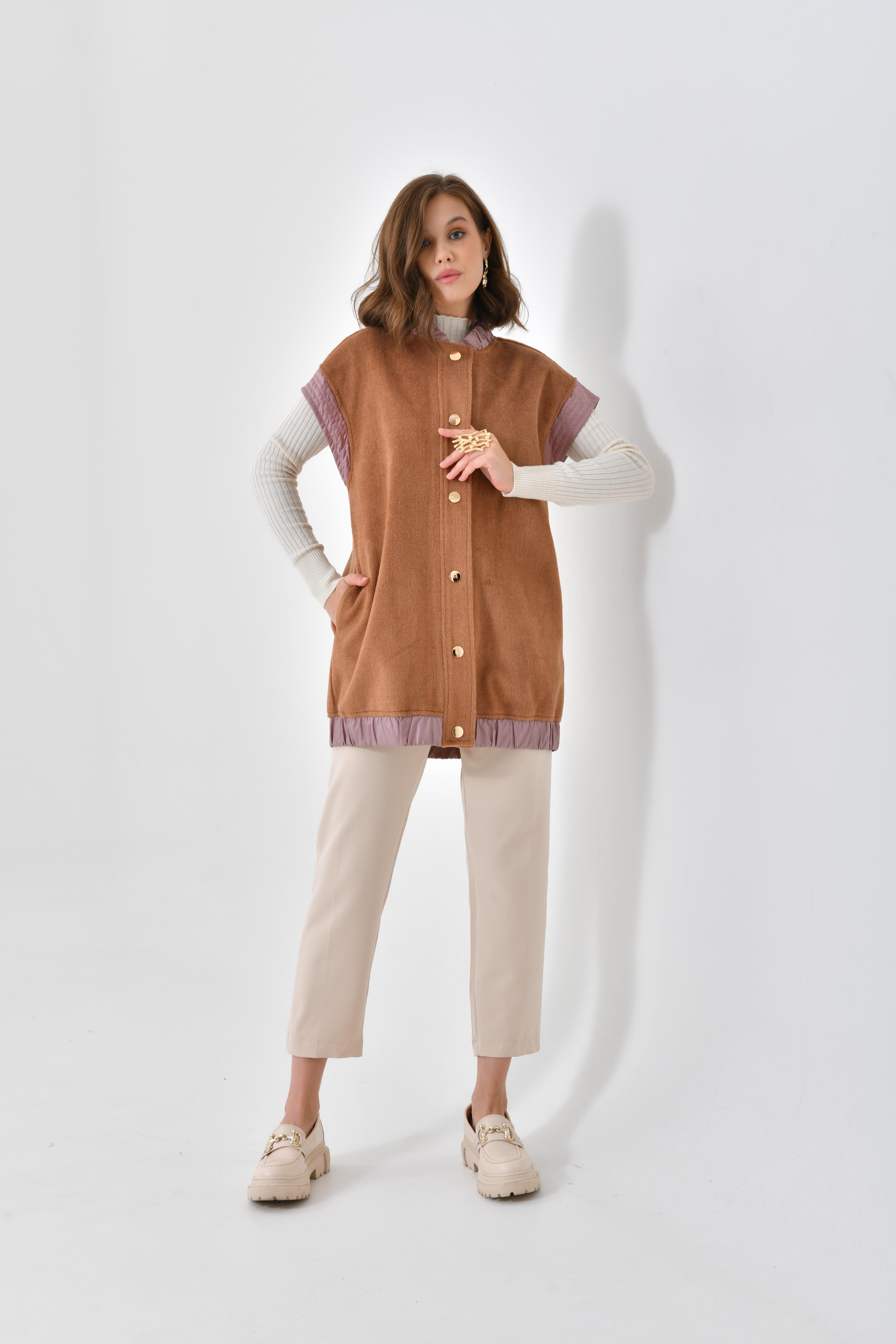 FTZ Women Kadın Kaşe Yelek  Camel 30635