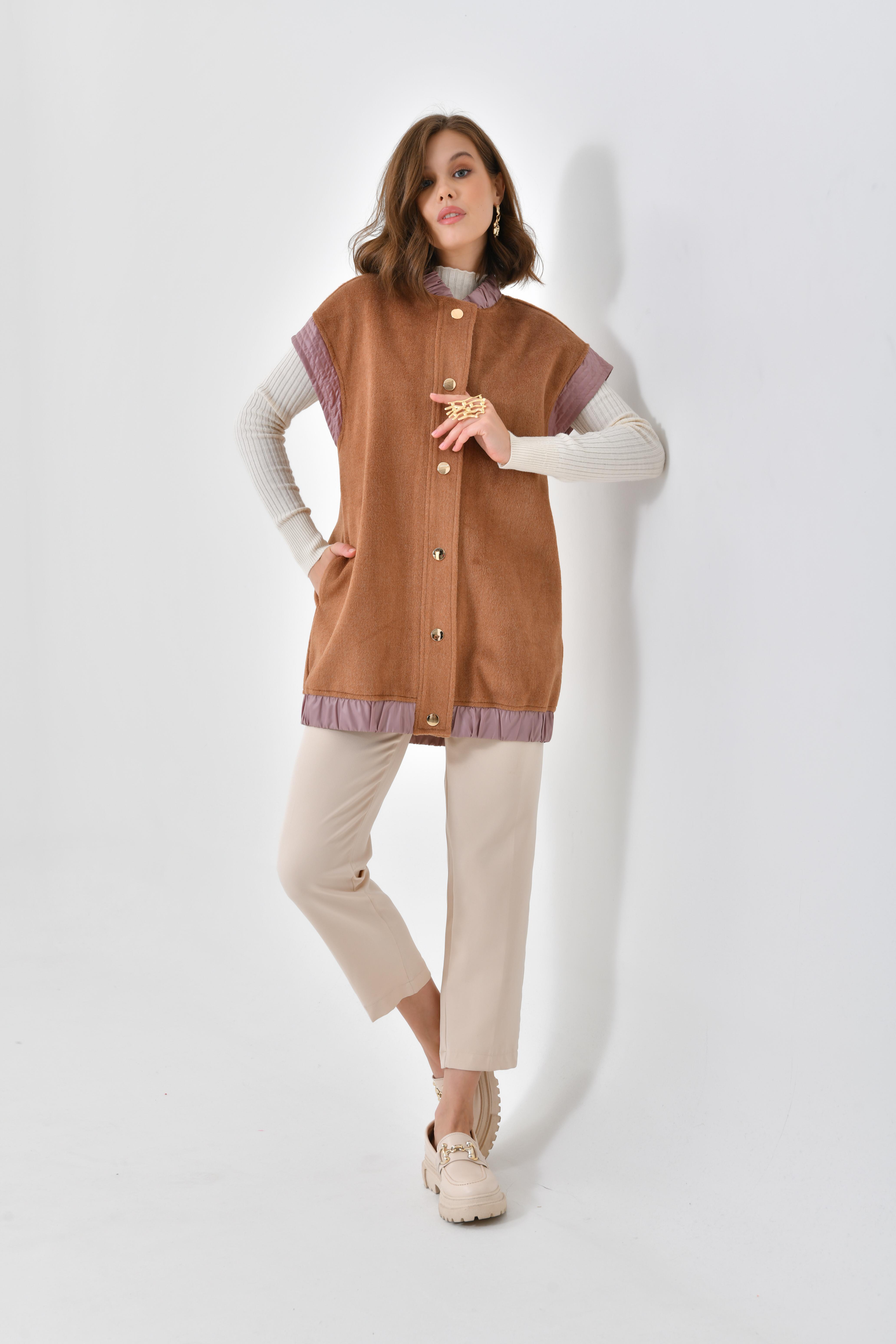 FTZ Women Kadın Kaşe Yelek  Camel 30635