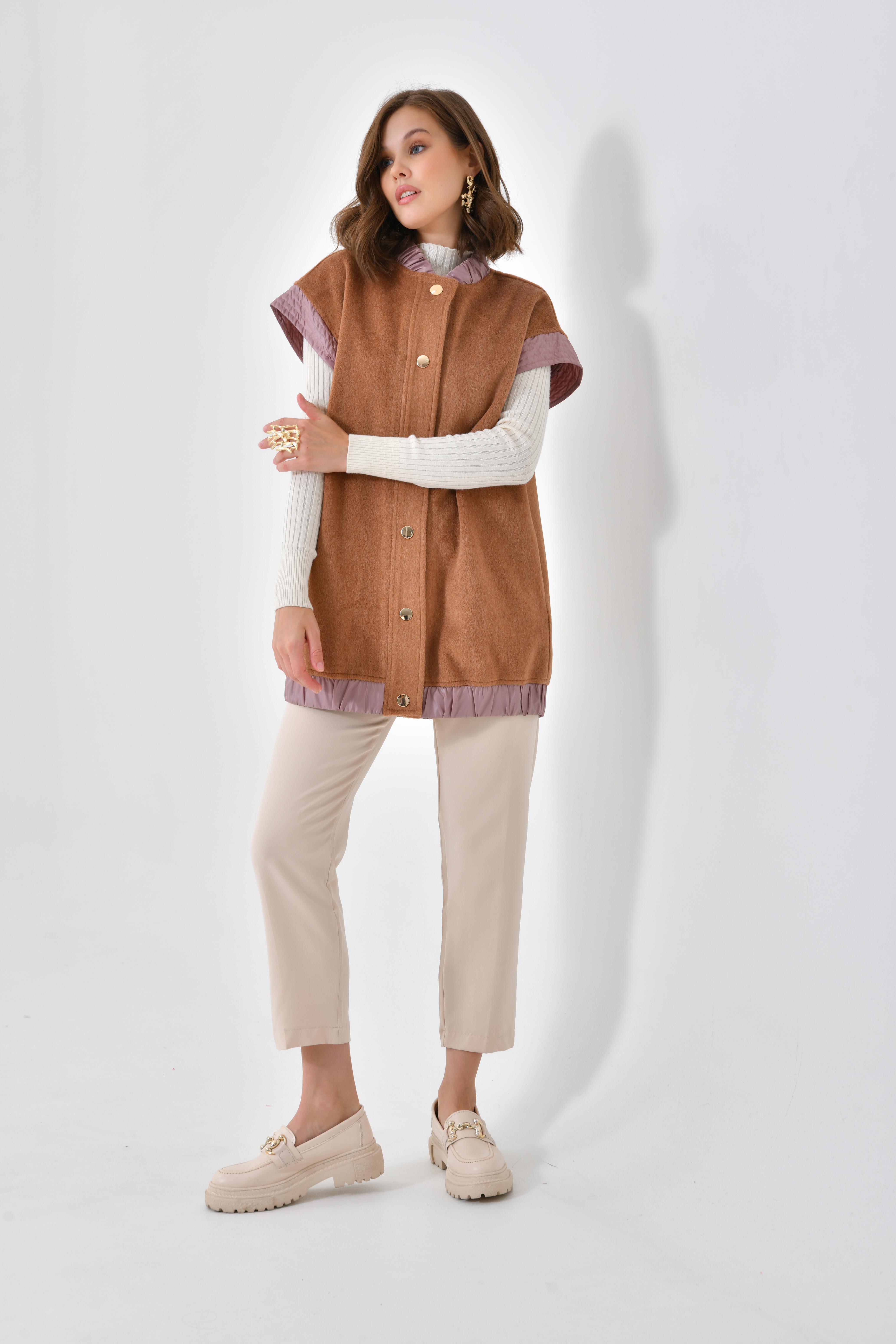FTZ Women Kadın Kaşe Yelek  Camel 30635