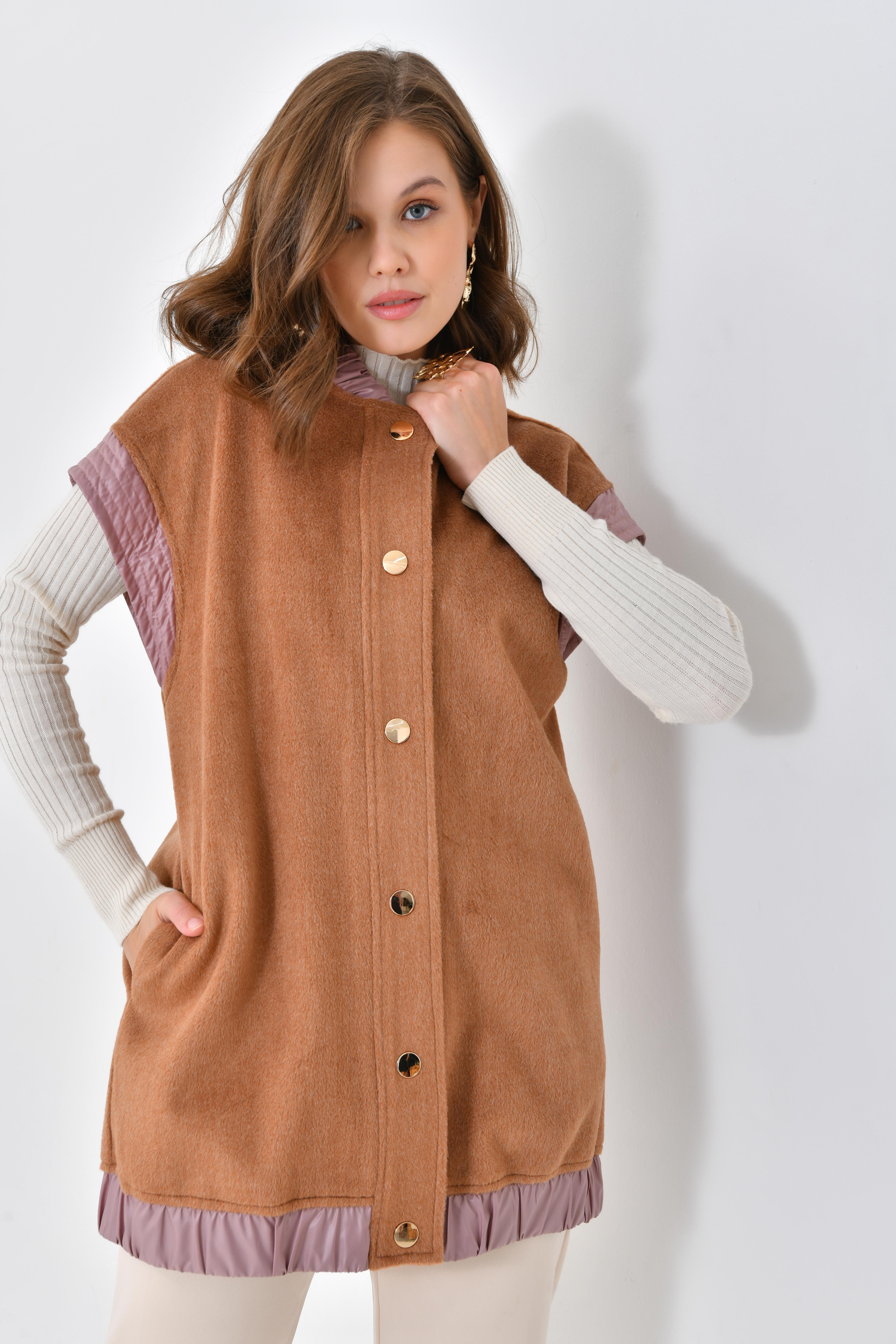 FTZ Women Kadın Kaşe Yelek  Camel 30635