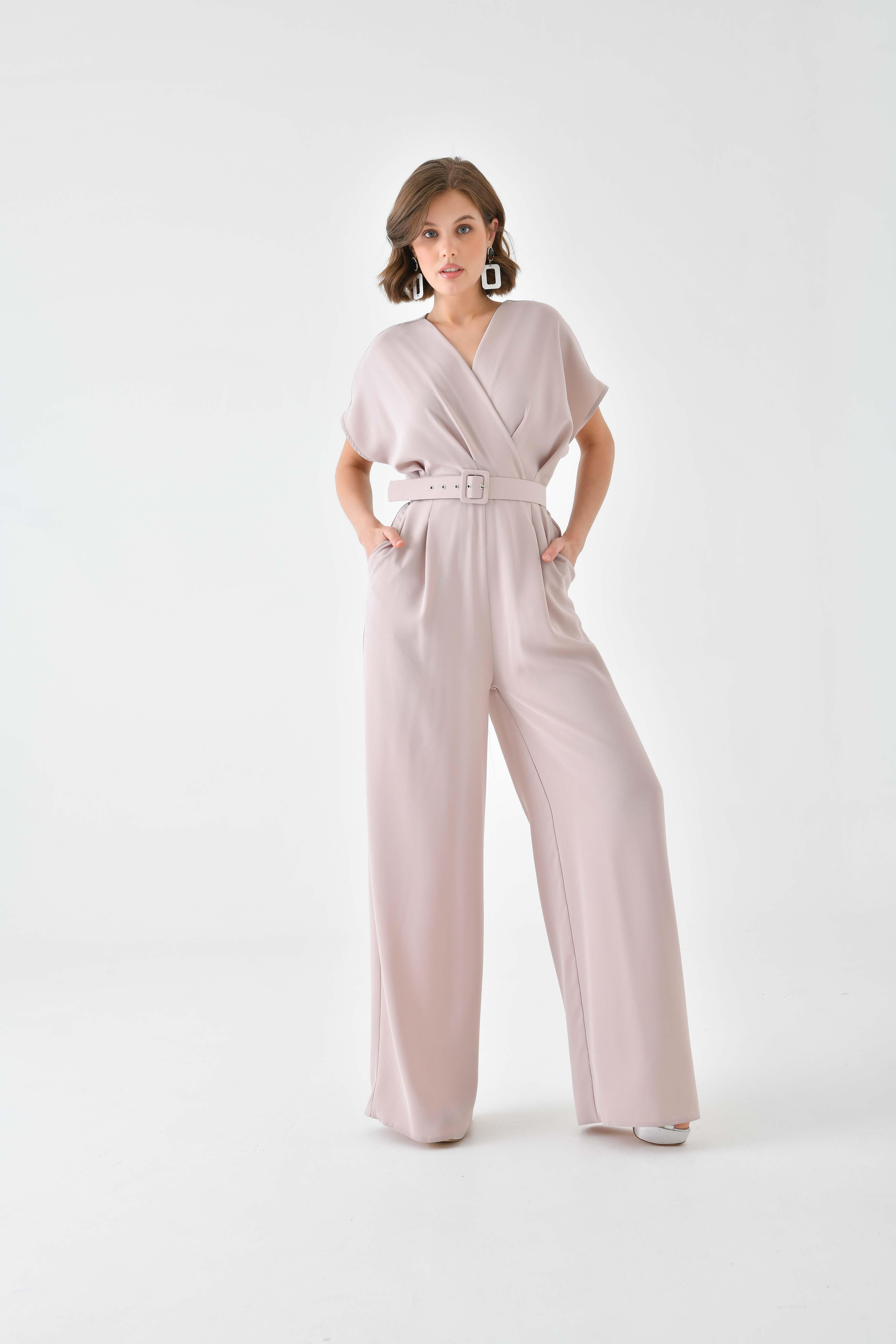 FTZ Women Kadın Kemerli Tulum  Beige 30724