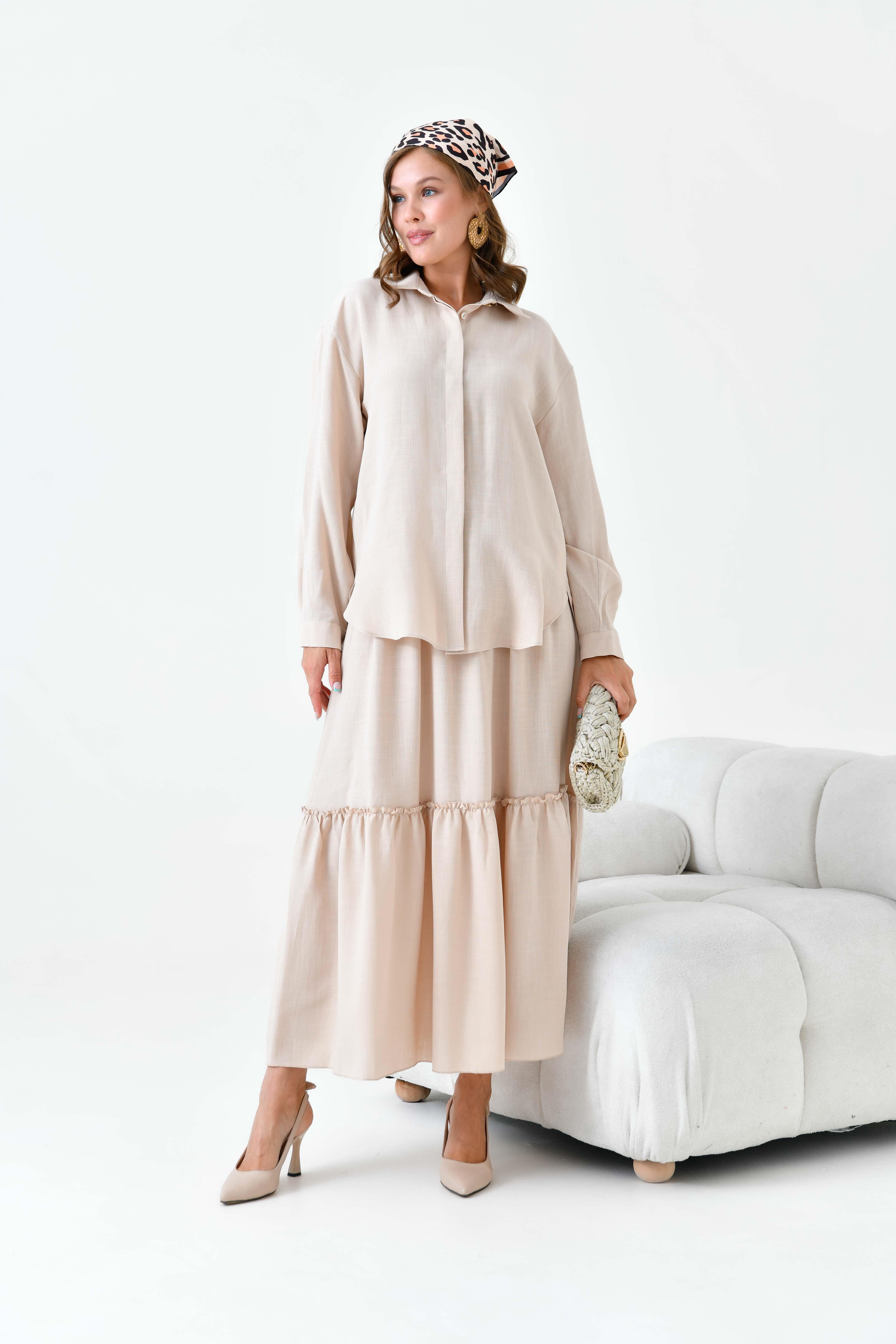 FTZ Women Kadın Keten Takım  Beige 30873