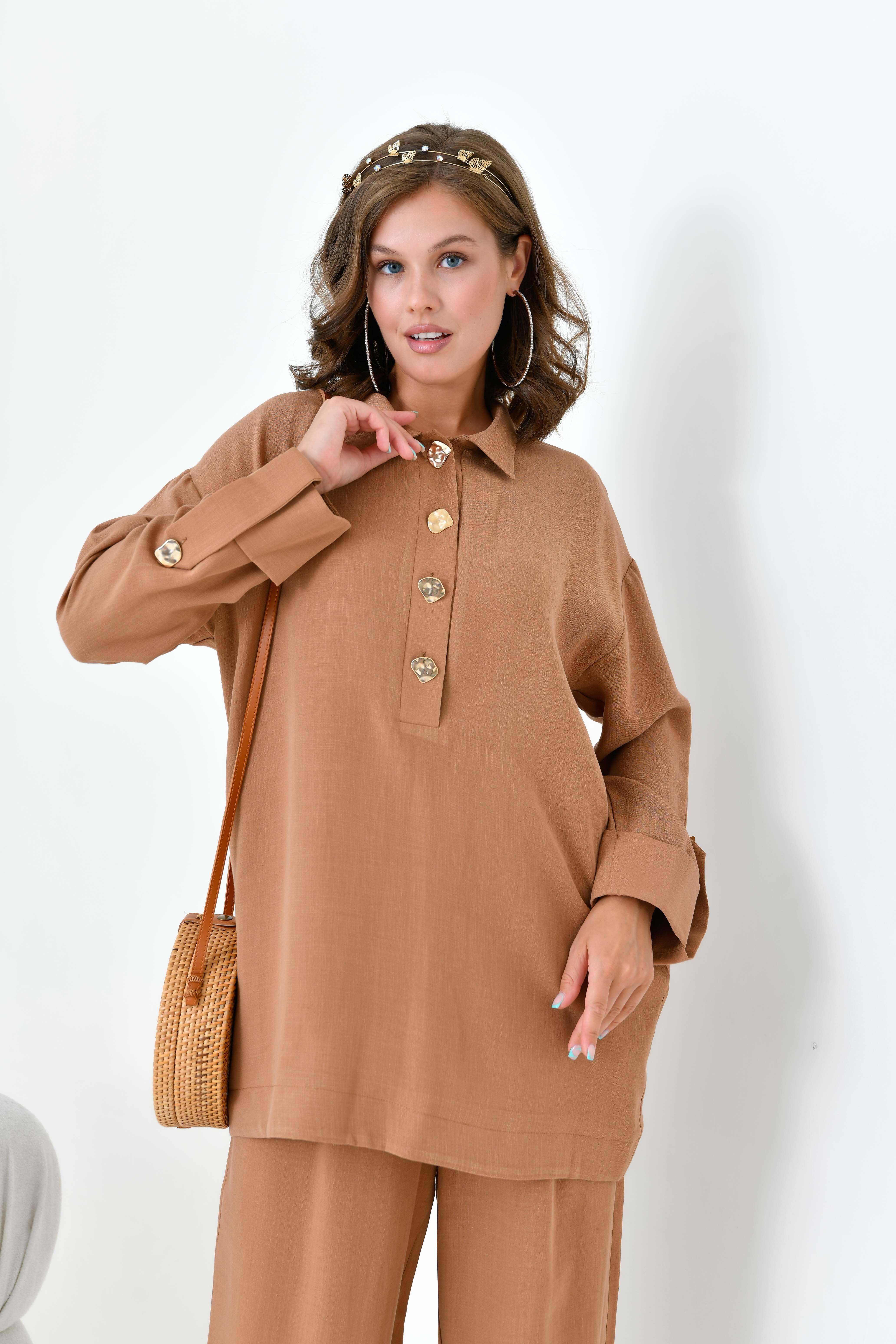 FTZ Women Kadın Keten Takım  Taba 30874