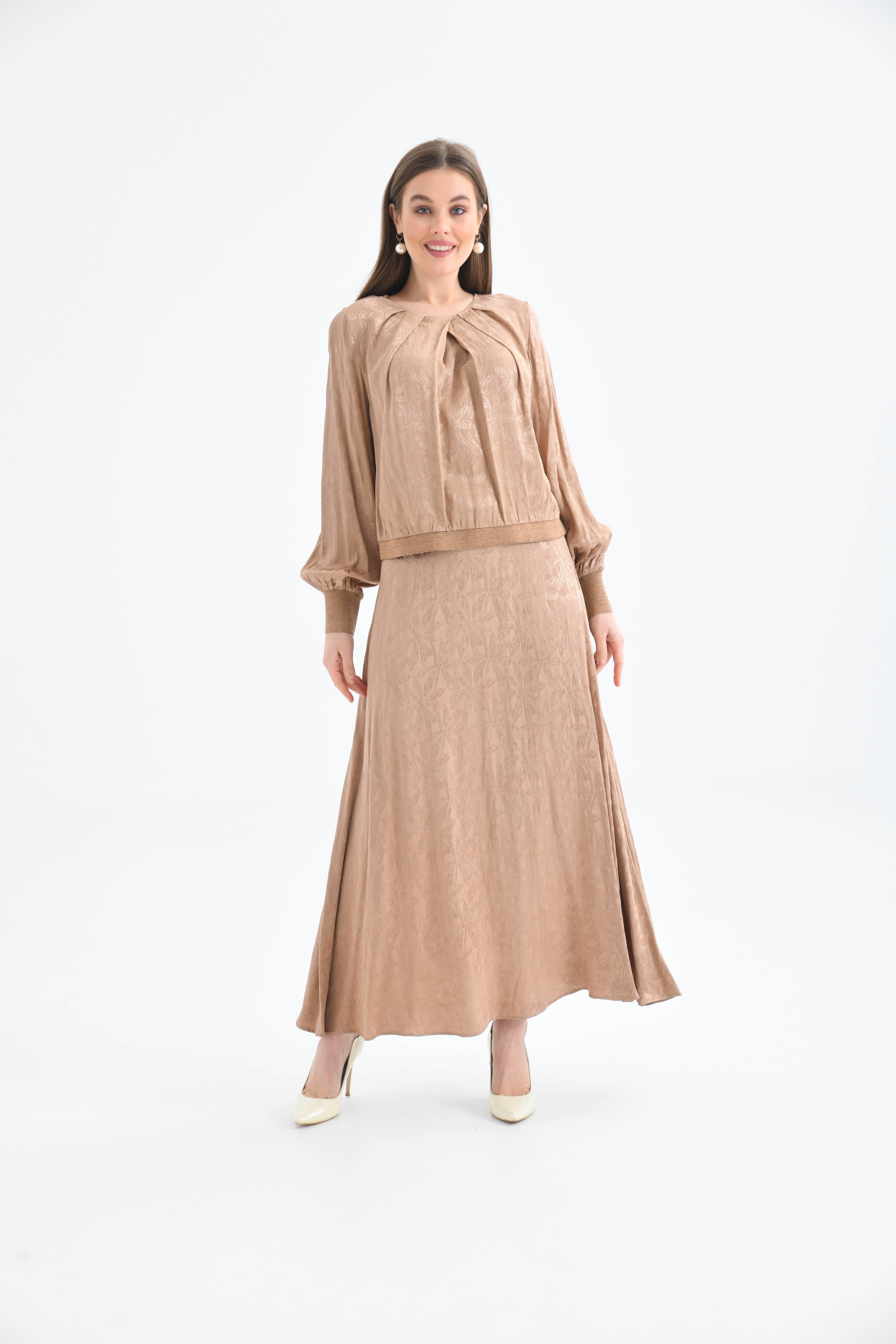 FTZ Women Kadın Leopar Desen Jakar Takım  Beige 30444