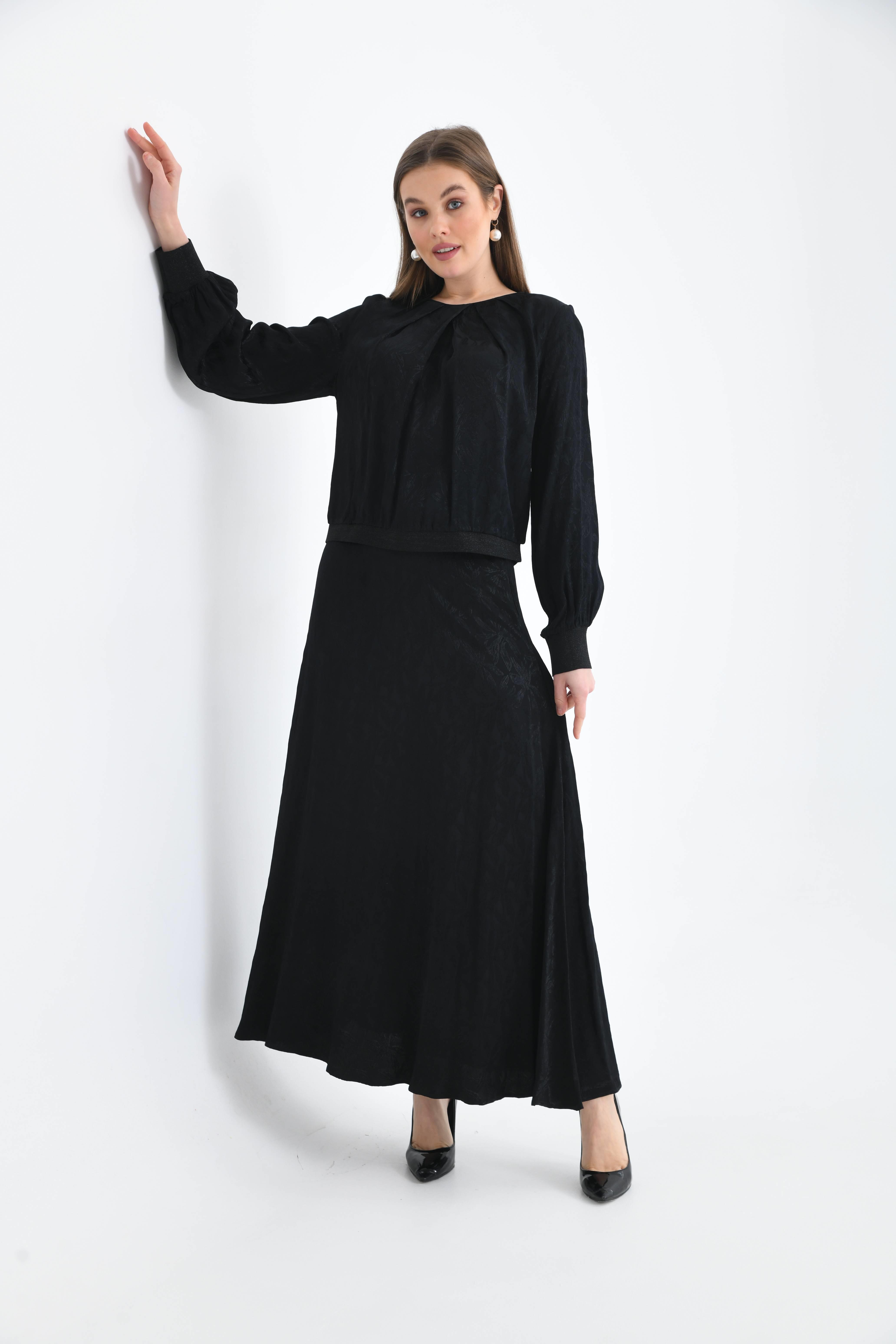 FTZ Women Kadın Leopar Desen Jakar Takım  Siyah 30444
