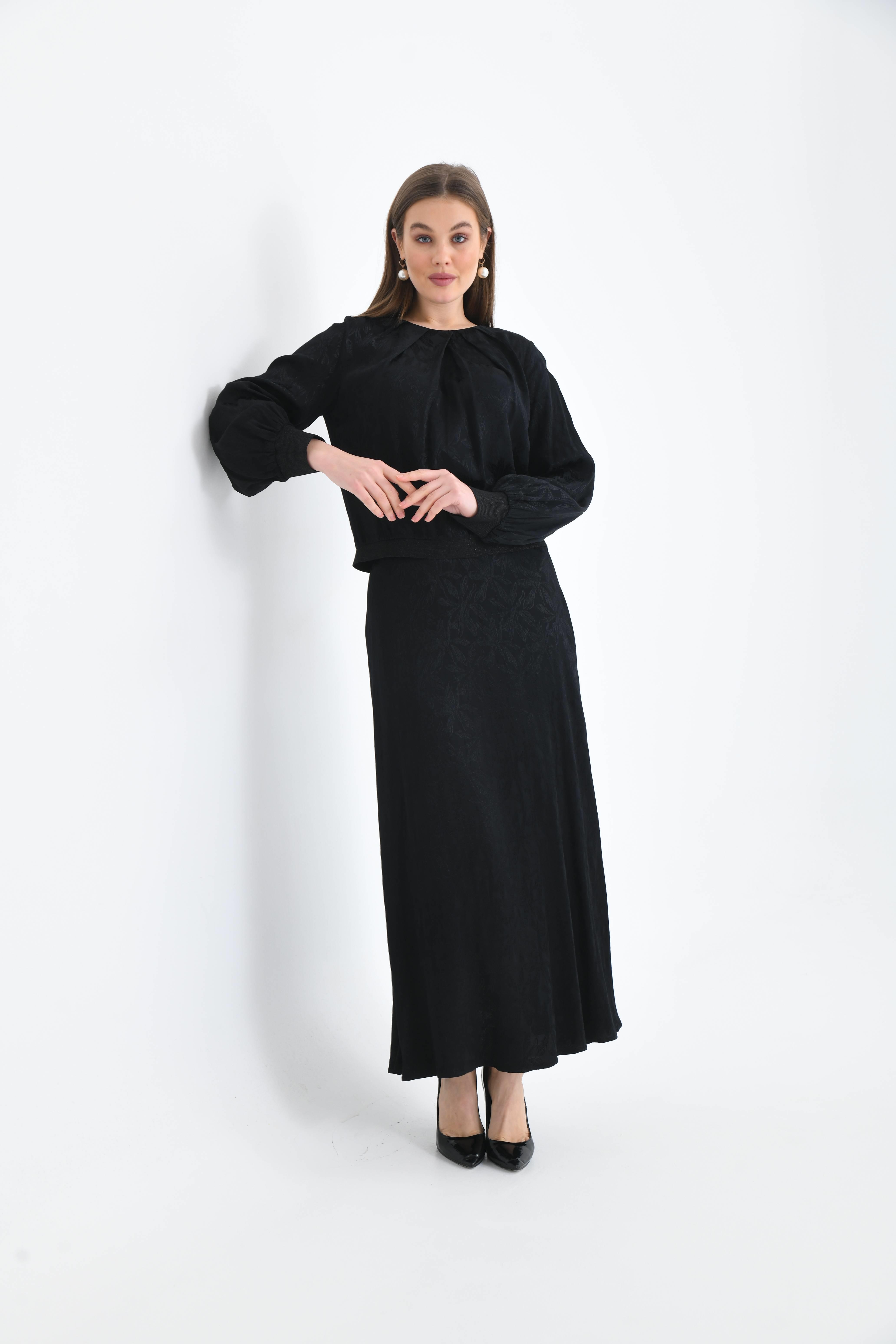 FTZ Women Kadın Leopar Desen Jakar Takım  Siyah 30444