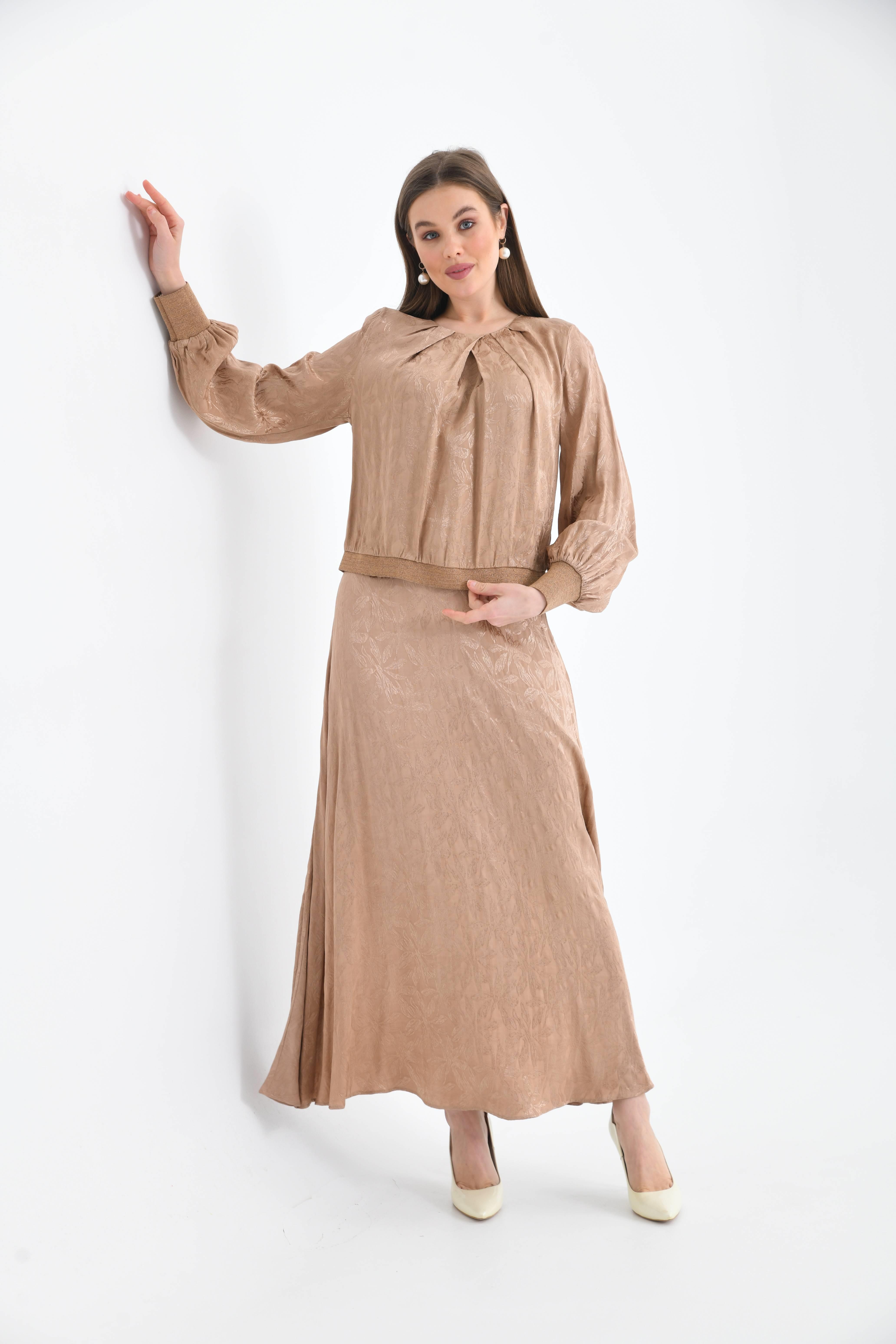 FTZ Women Kadın Leopar Desen Jakar Takım  Beige 30444