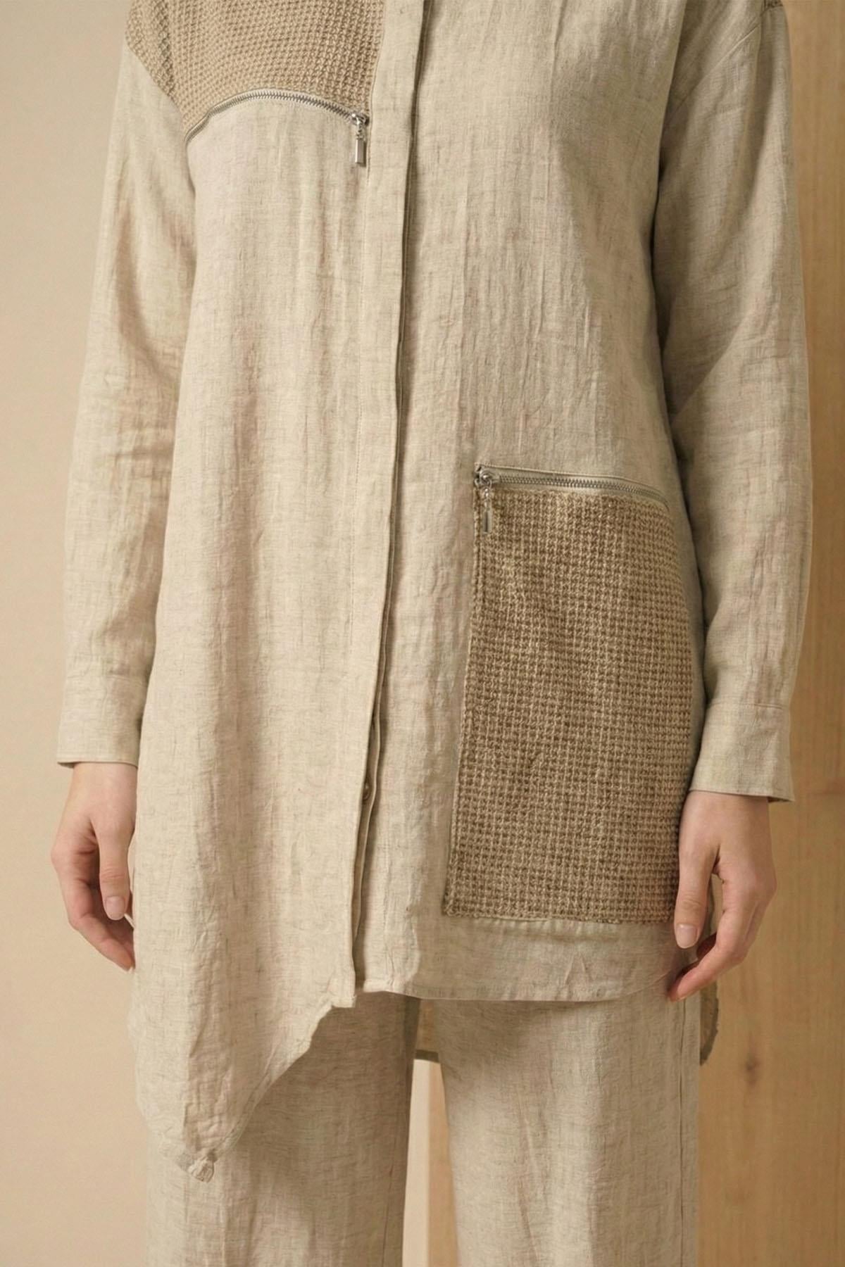 FTZ Women Kadın Rahat Kalıp Asimetrik Kesim Takım  Beige 31149