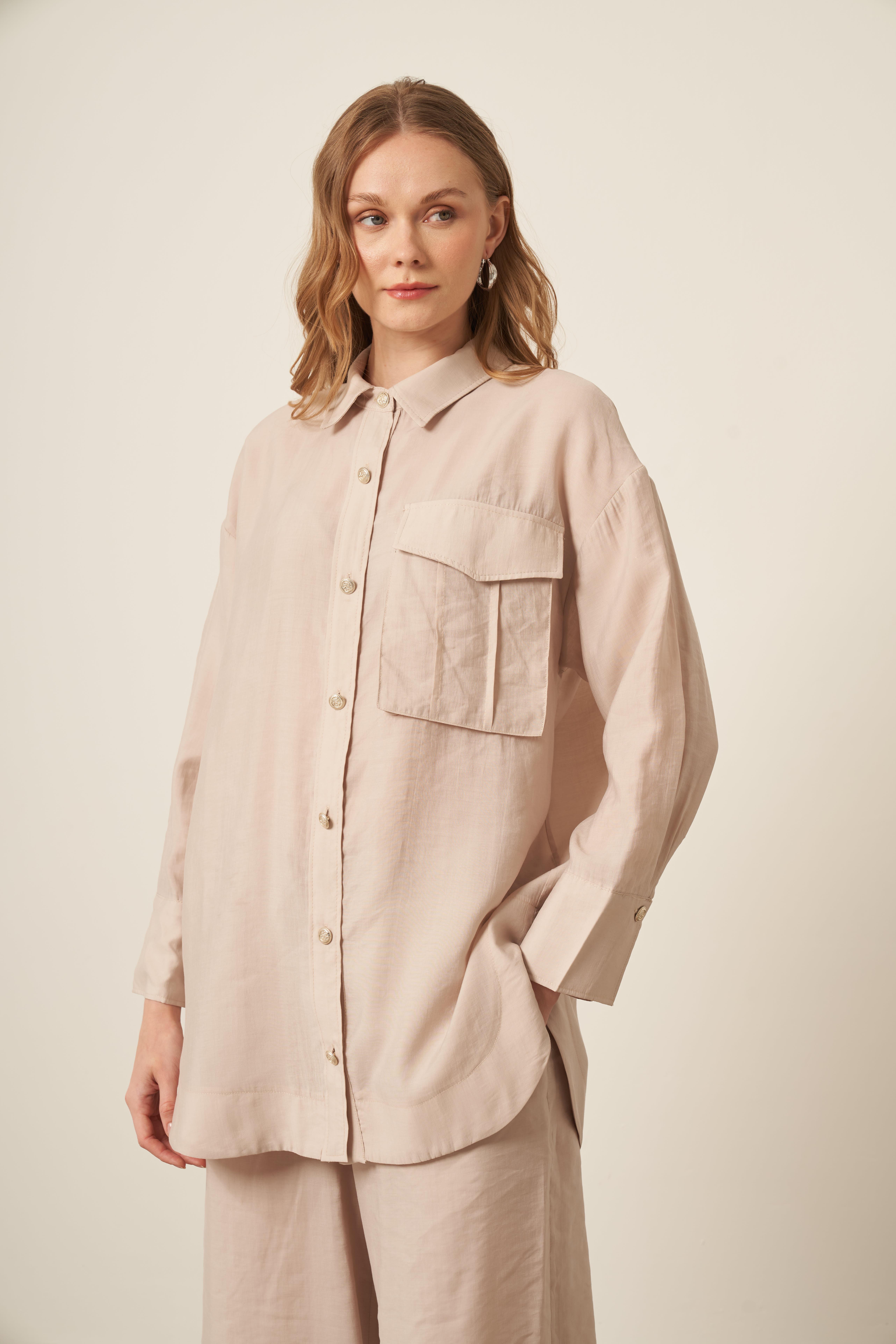 FTZ Women Kadın Rahat Kalıp Modal Cepli Takım  Beige 30717