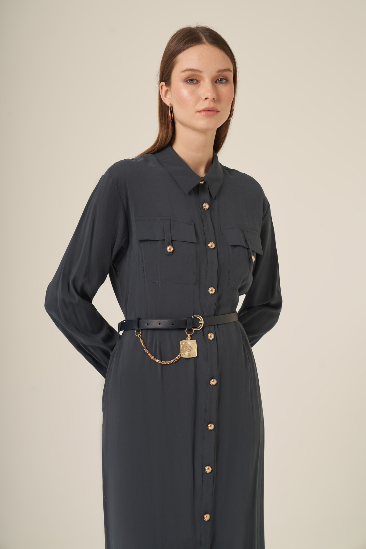FTZ Women Kadın Modal Elbise  Füme 31016