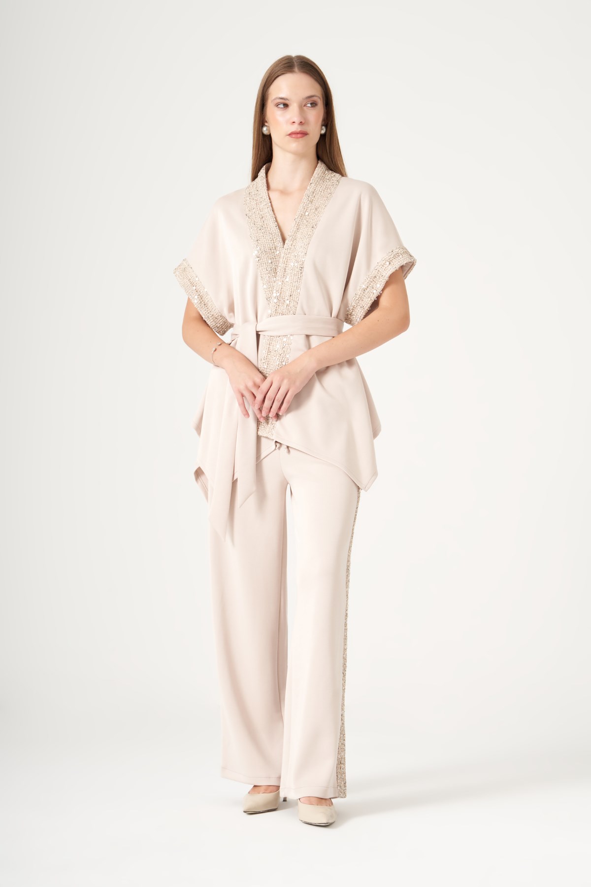 FTZ Women Kadın Modal Payet Detay Takım  Beige 31515