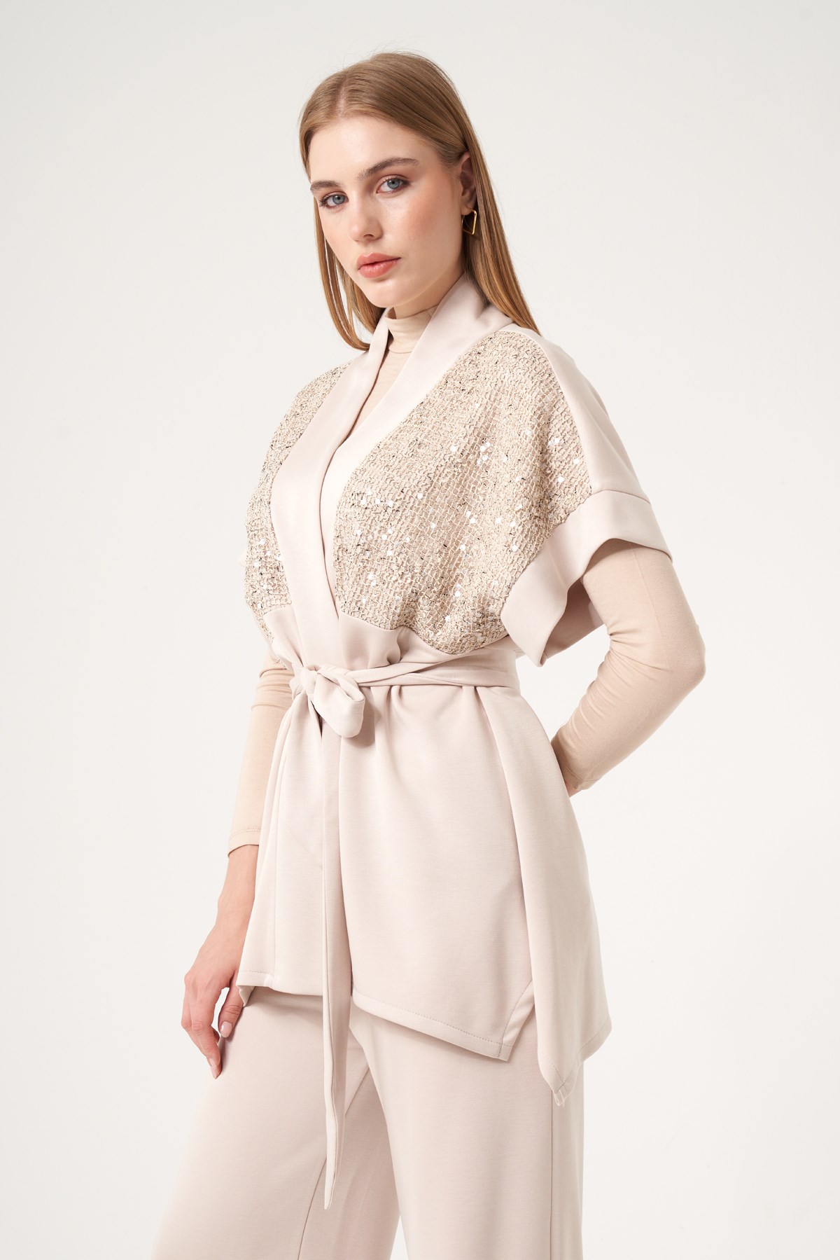 FTZ Women Kadın Modal Payet Detaylı Takım  Beige 31516