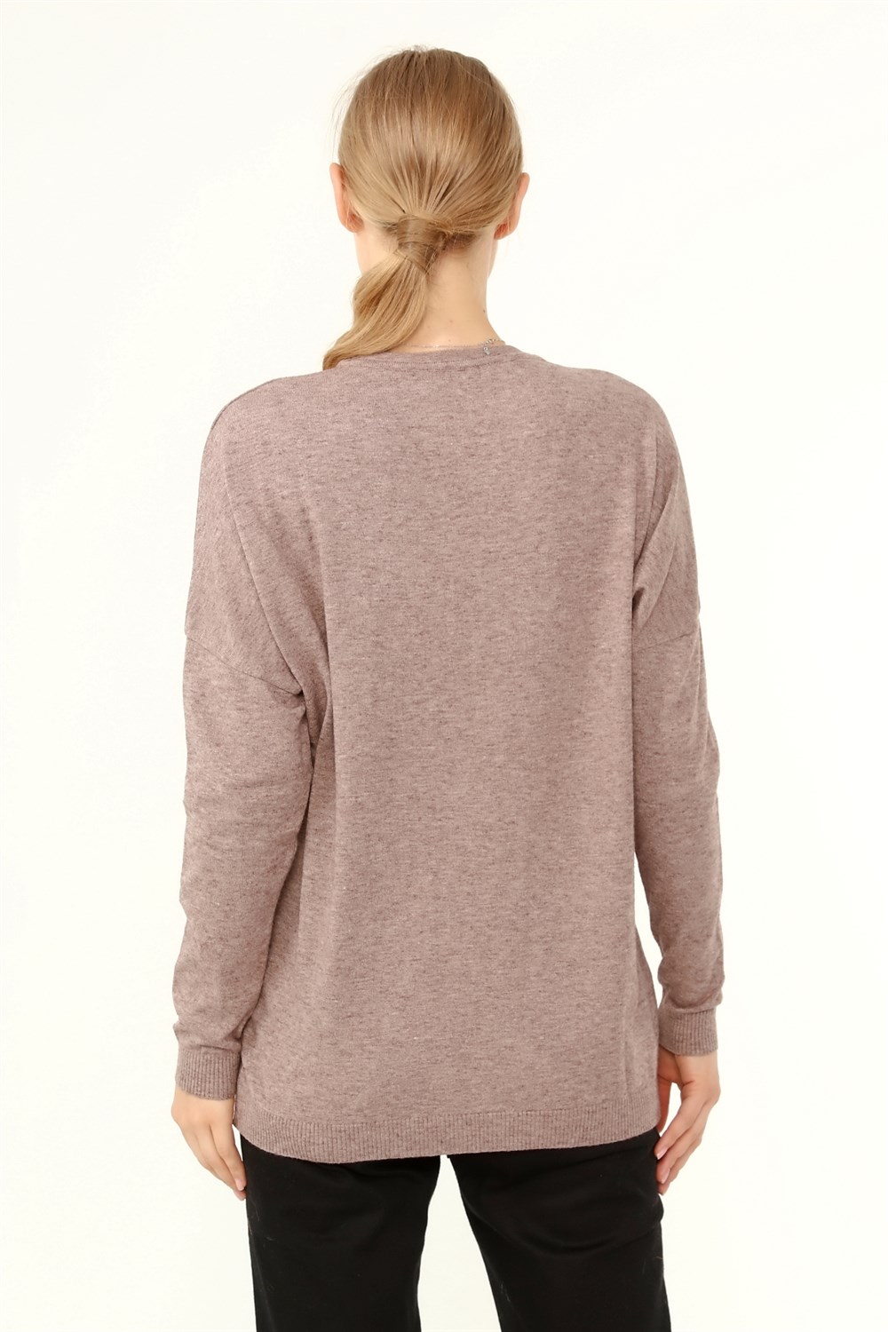 FTZ Women Kadın Ön Taş Detay Owersize Kazak  Beige 21-1326