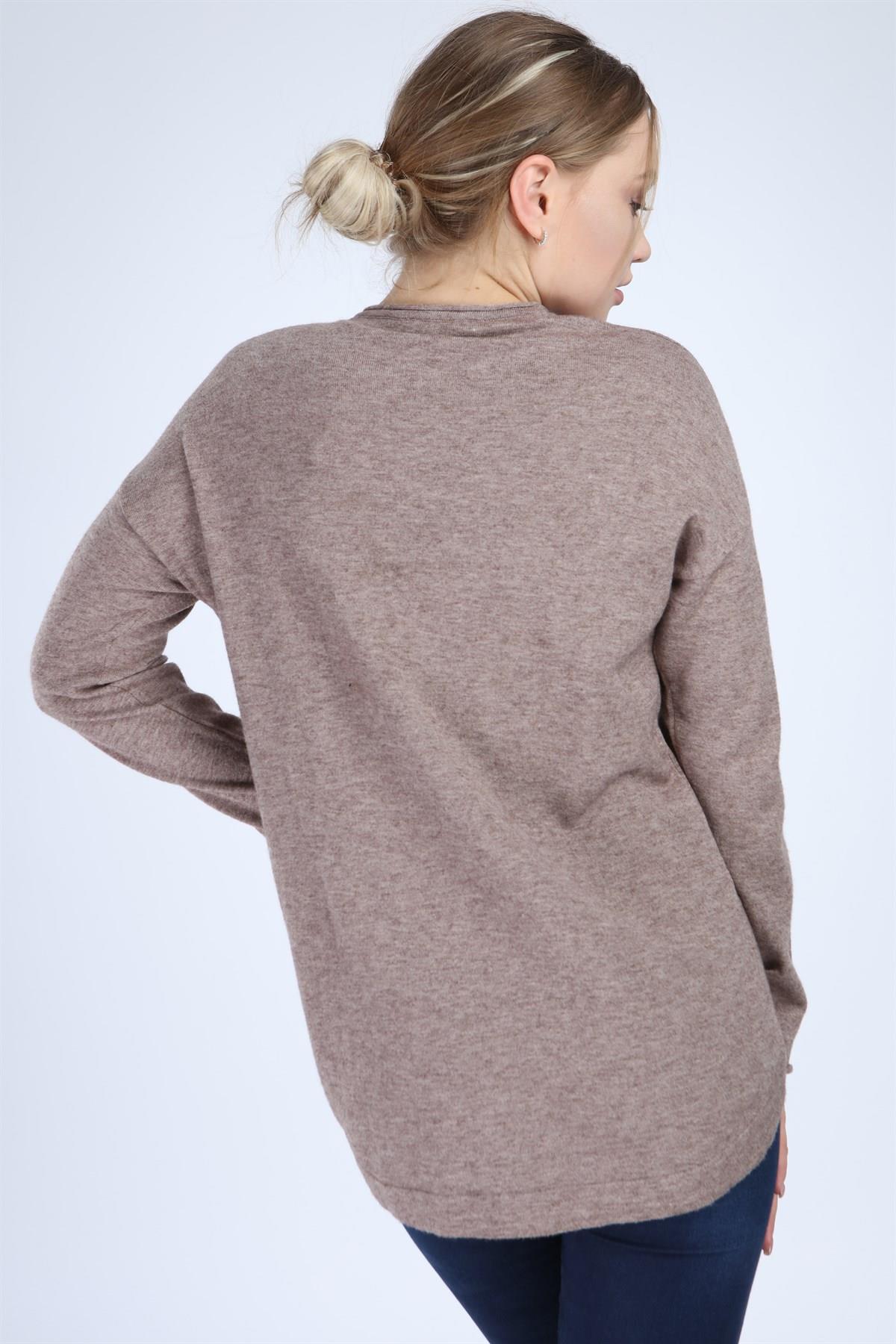 FTZ Women Kadın Önü Desenli Triko  Beige 21-1240
